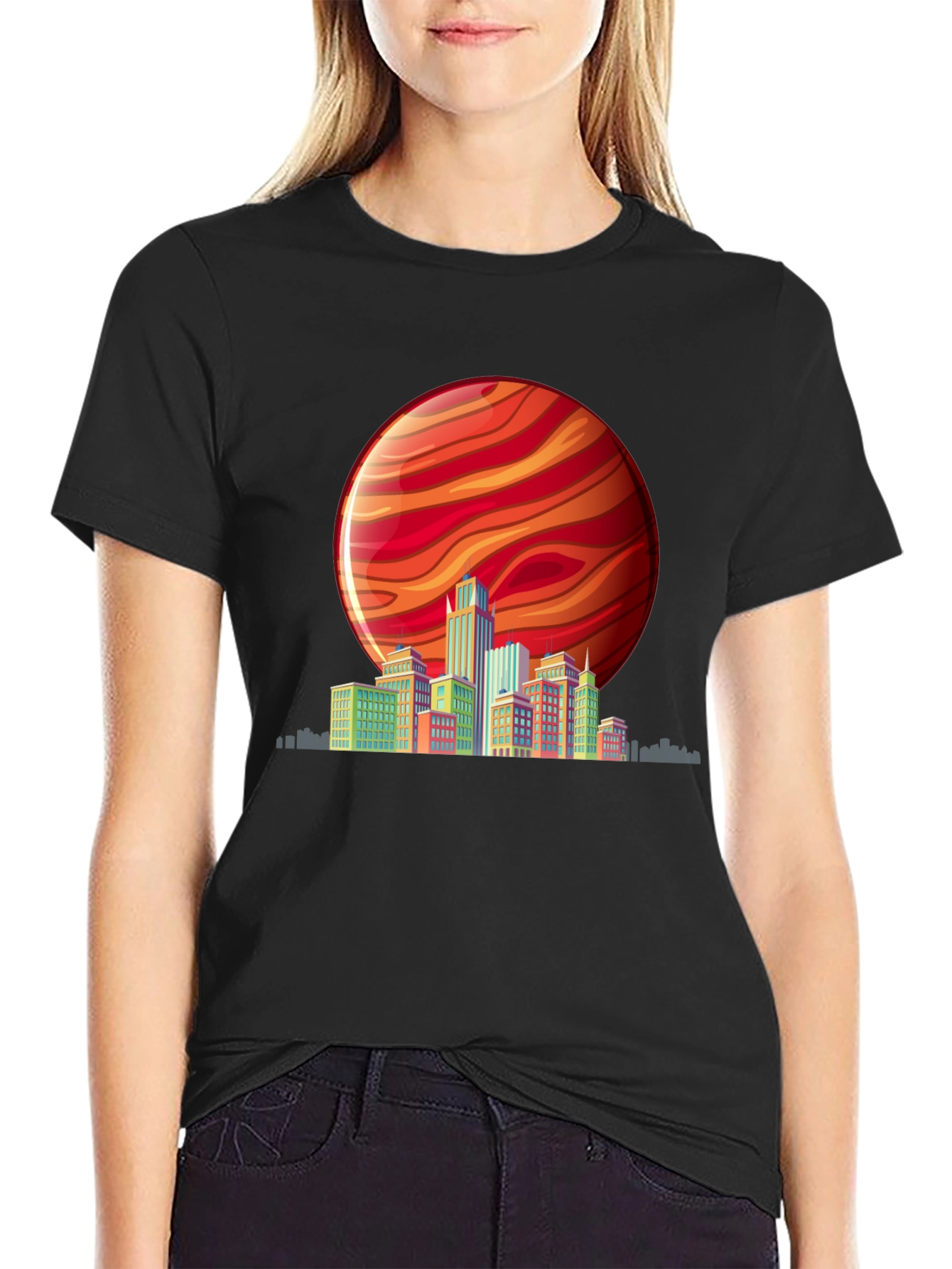 Retro Cityscape T-Shirt - Vibrant Planet Design