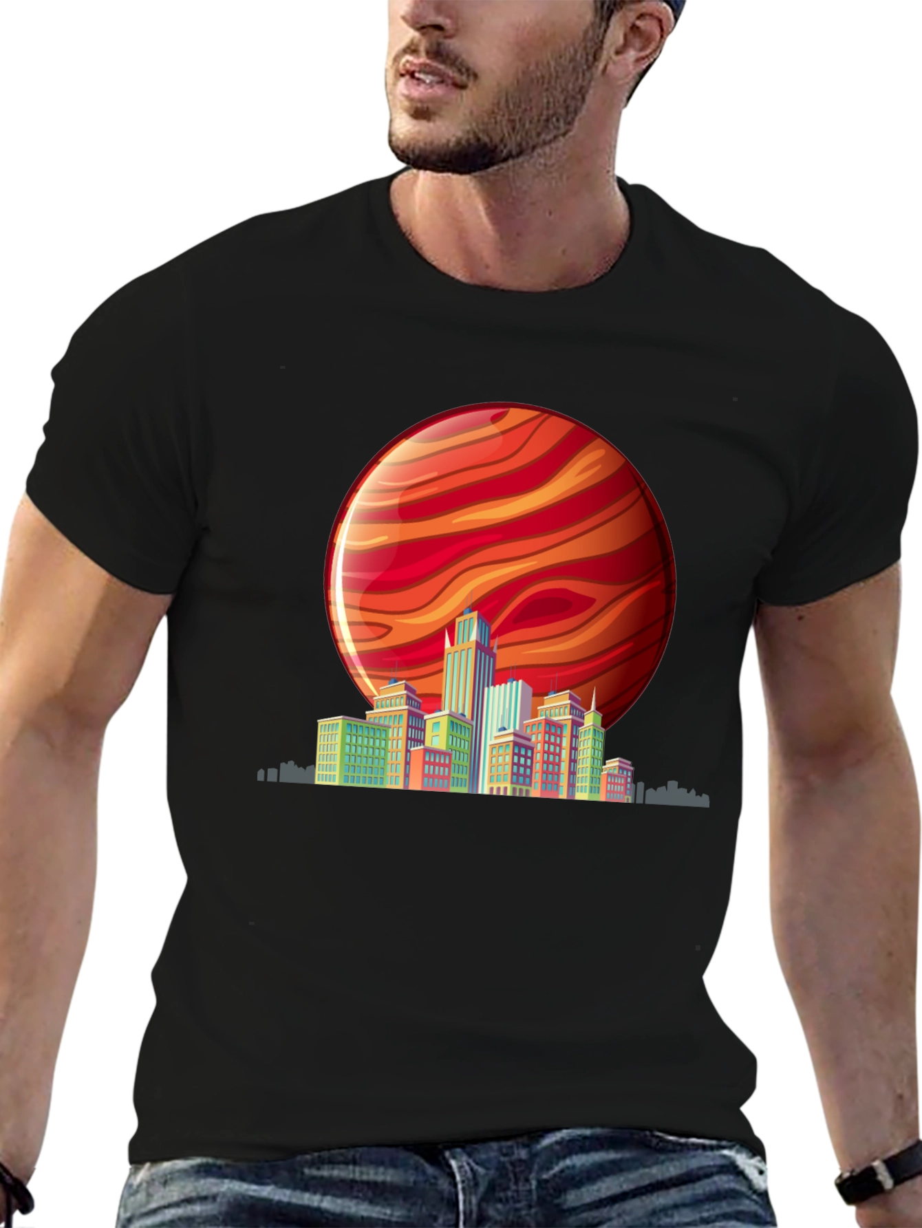 Retro Cityscape T-Shirt - Vibrant Planet Design