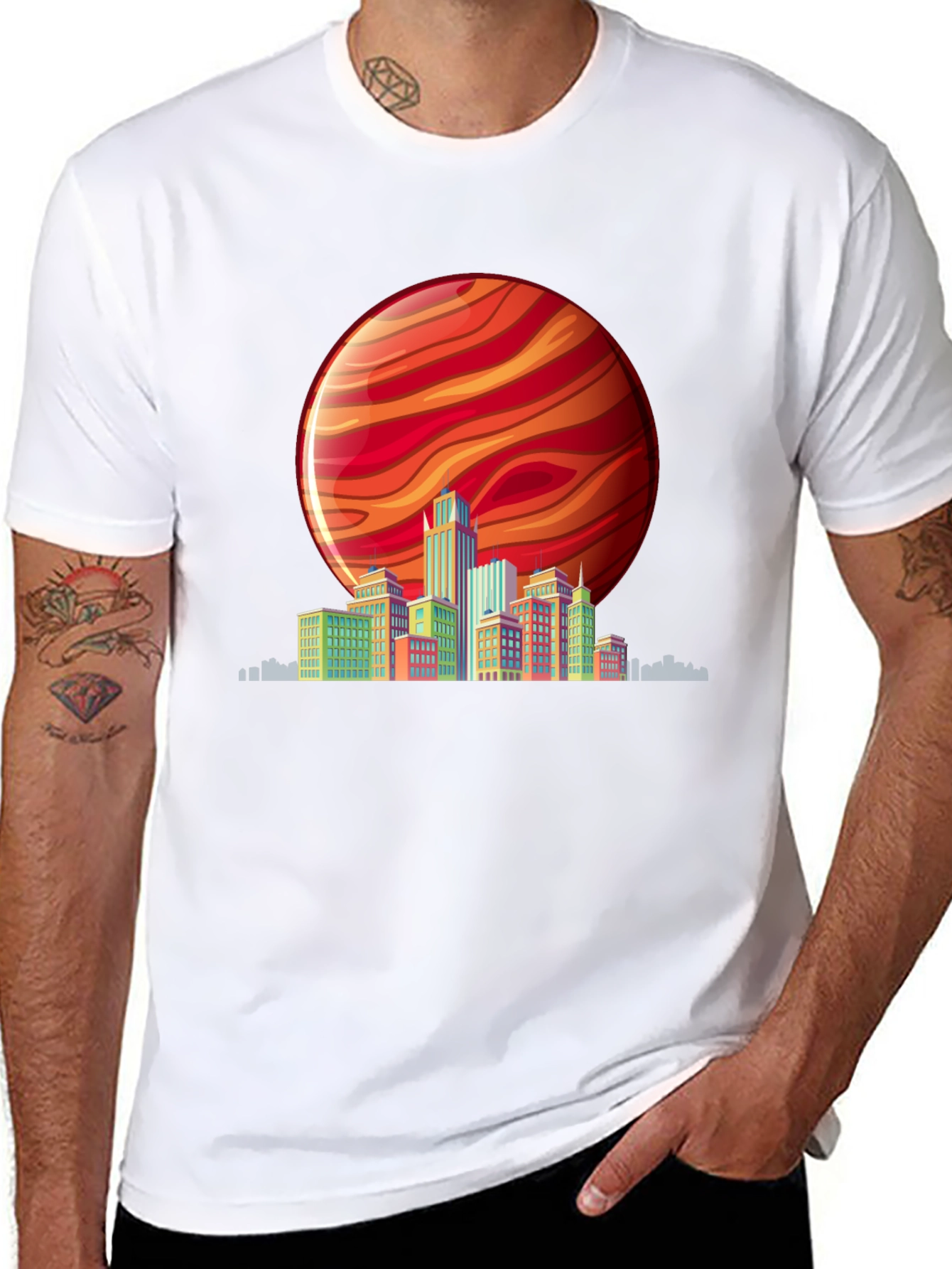 Retro Cityscape T-Shirt - Vibrant Planet Design