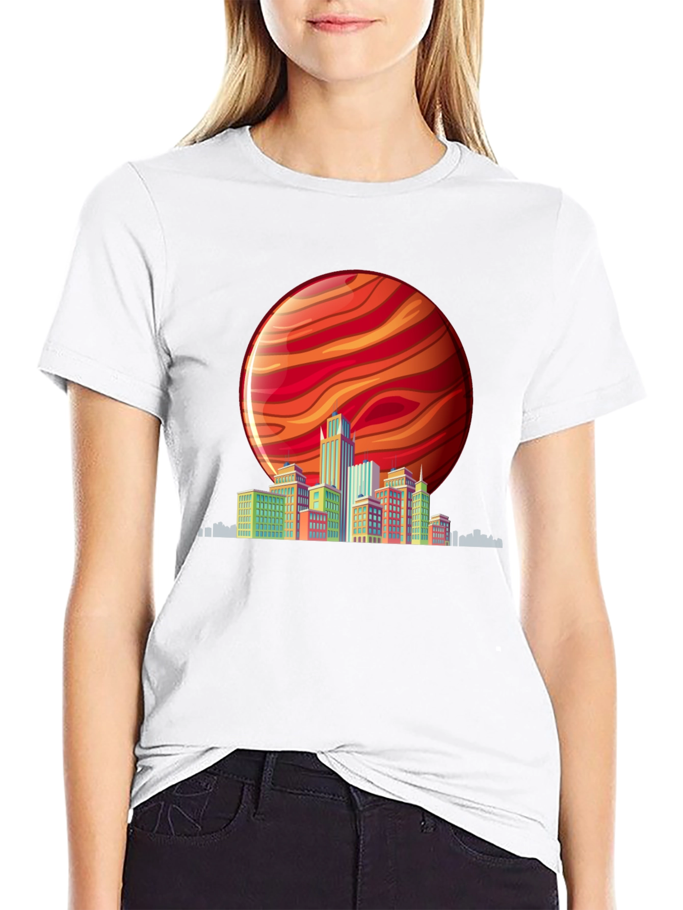 Retro Cityscape T-Shirt - Vibrant Planet Design
