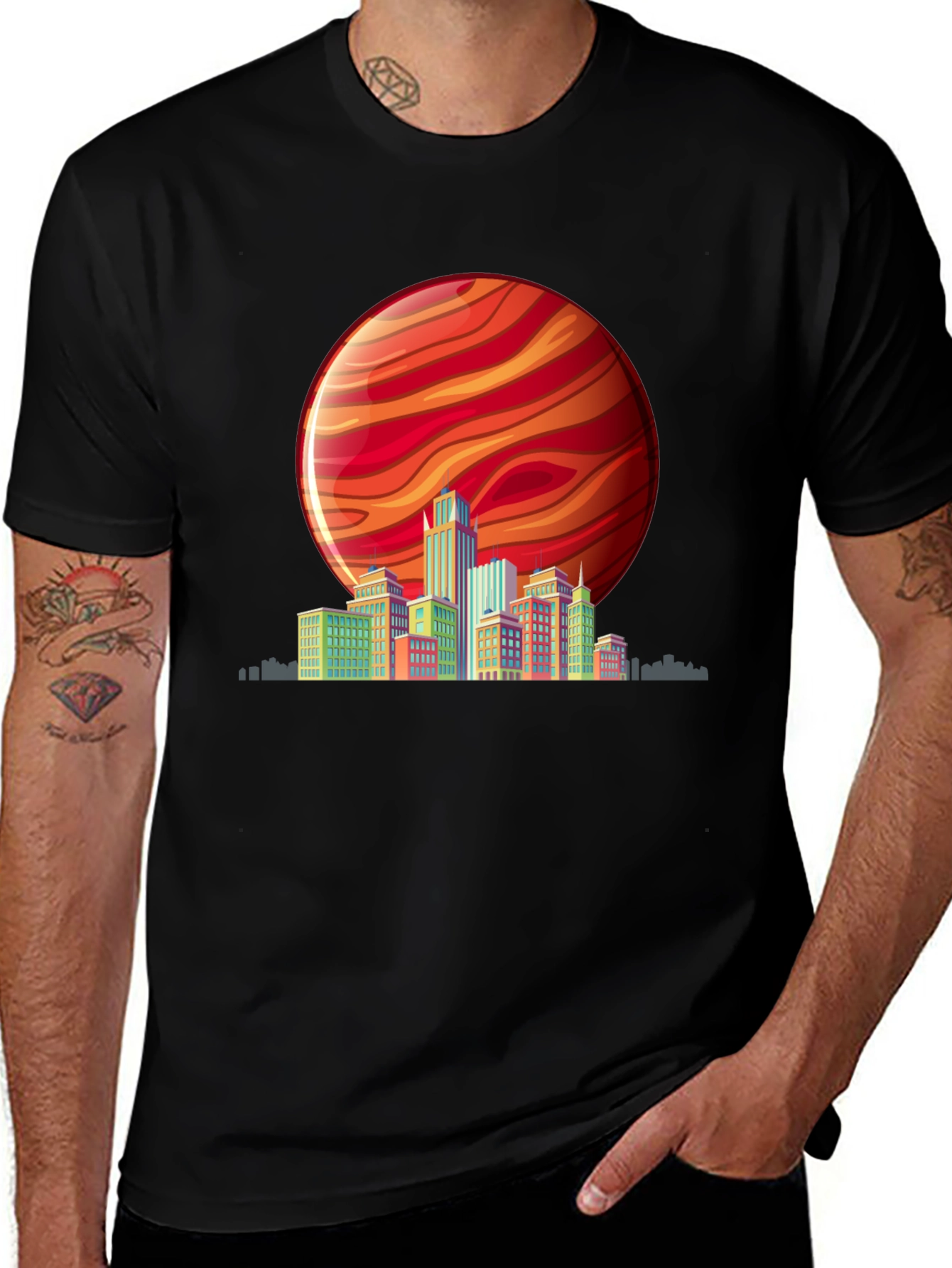 Retro Cityscape T-Shirt - Vibrant Planet Design