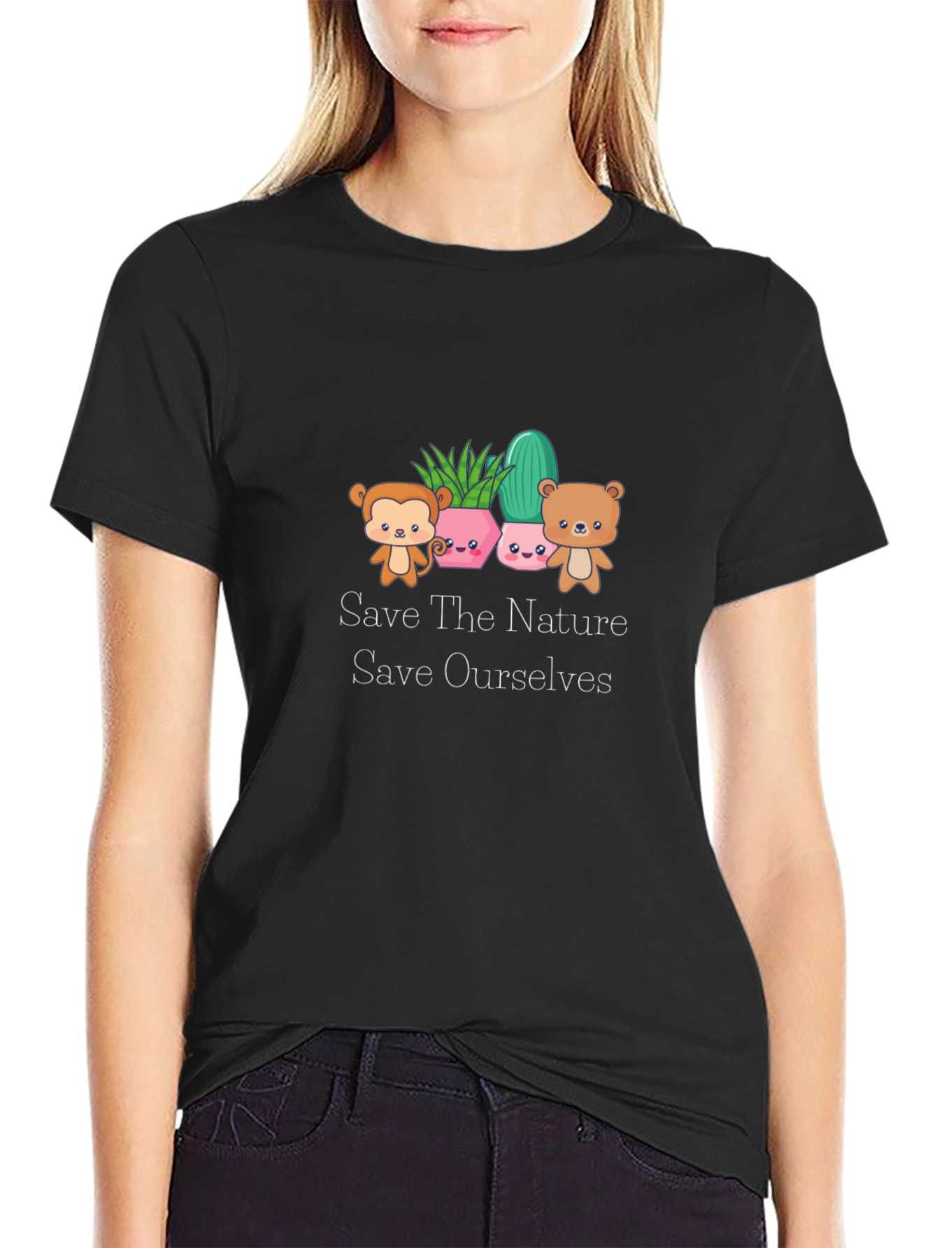 Cute Save The Nature Black T-Shirt