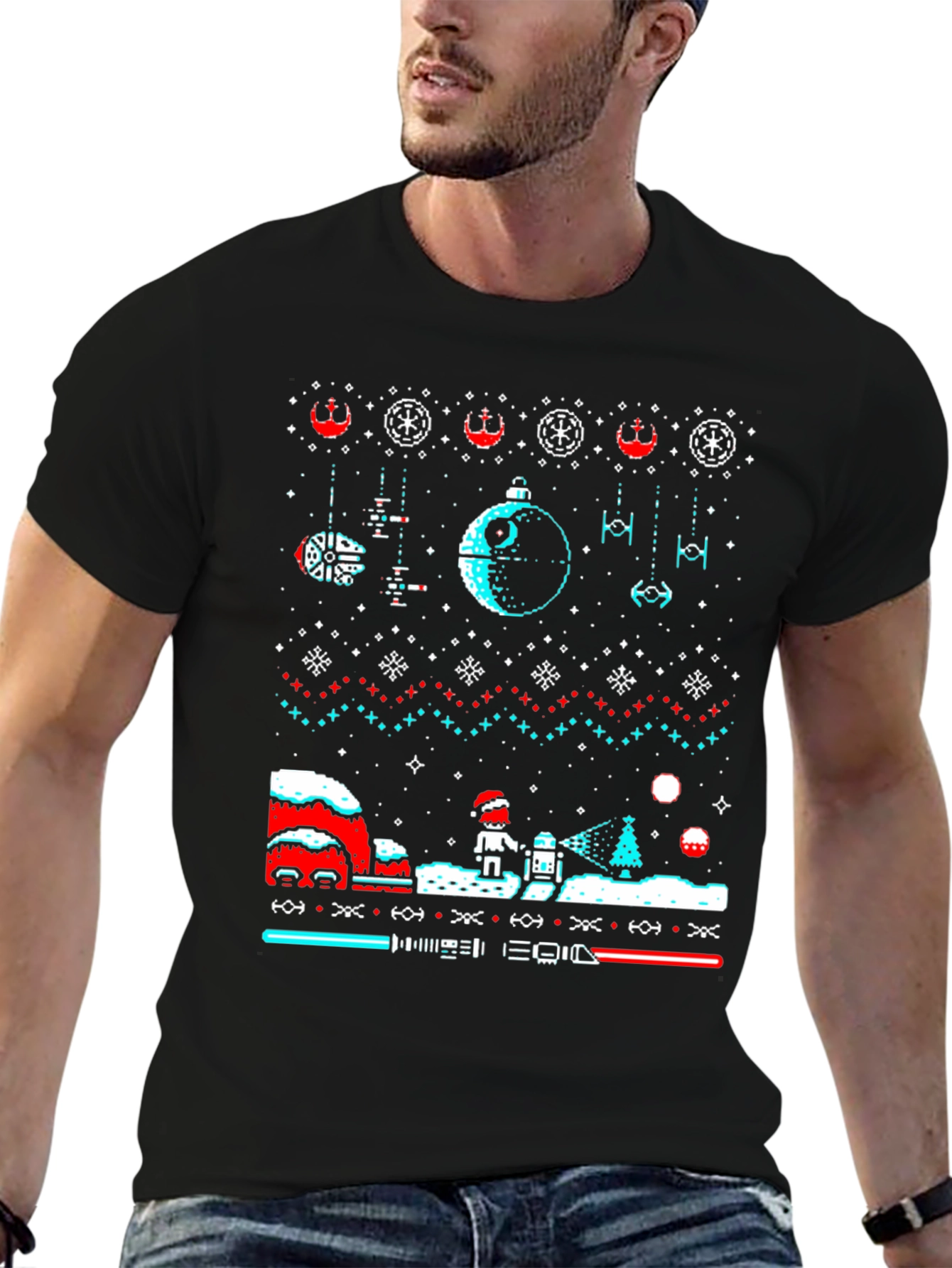 Star Wars Christmas Pixel Art Ugly Sweater Tee