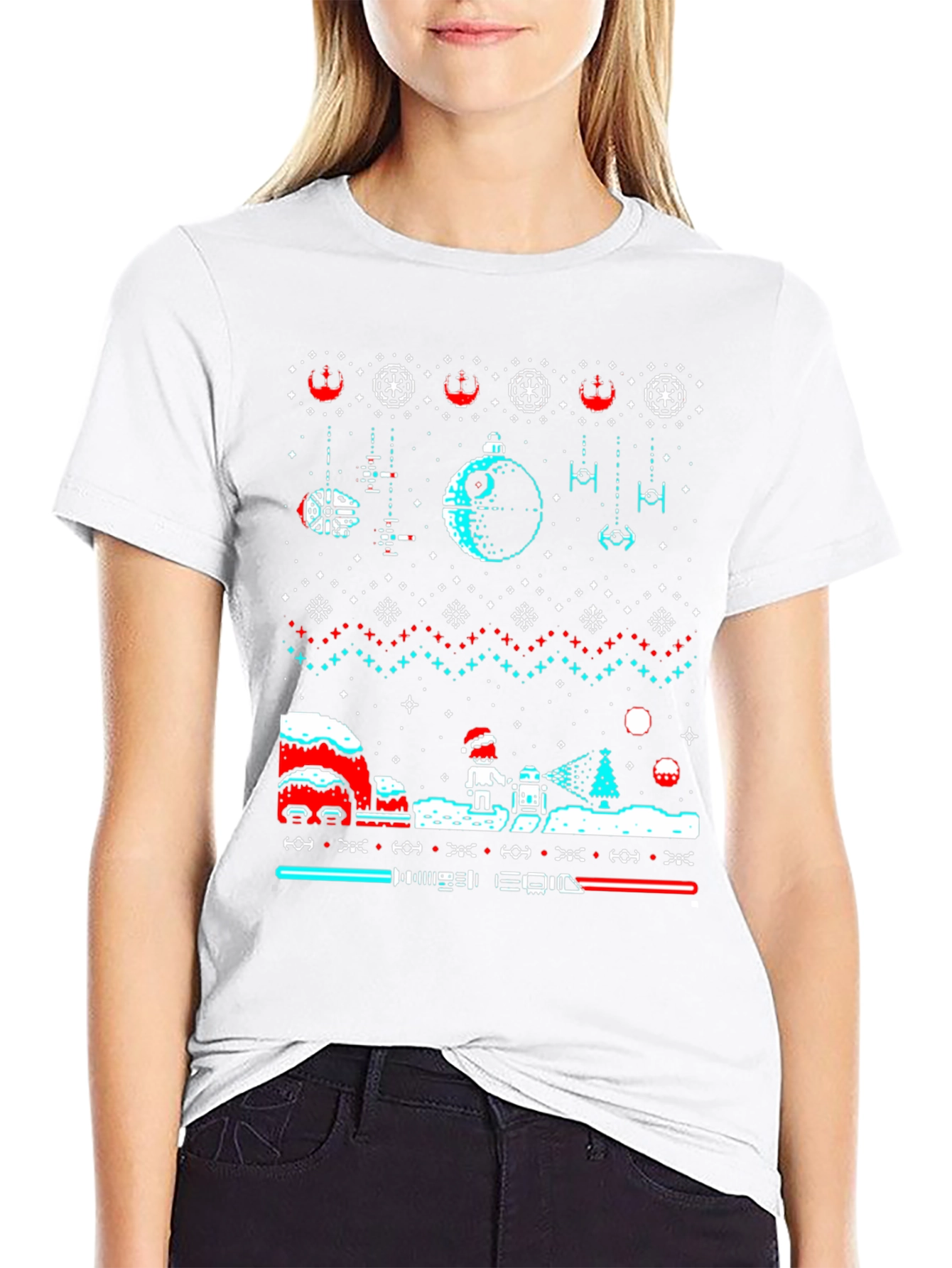Star Wars Christmas Pixel Art Ugly Sweater Tee