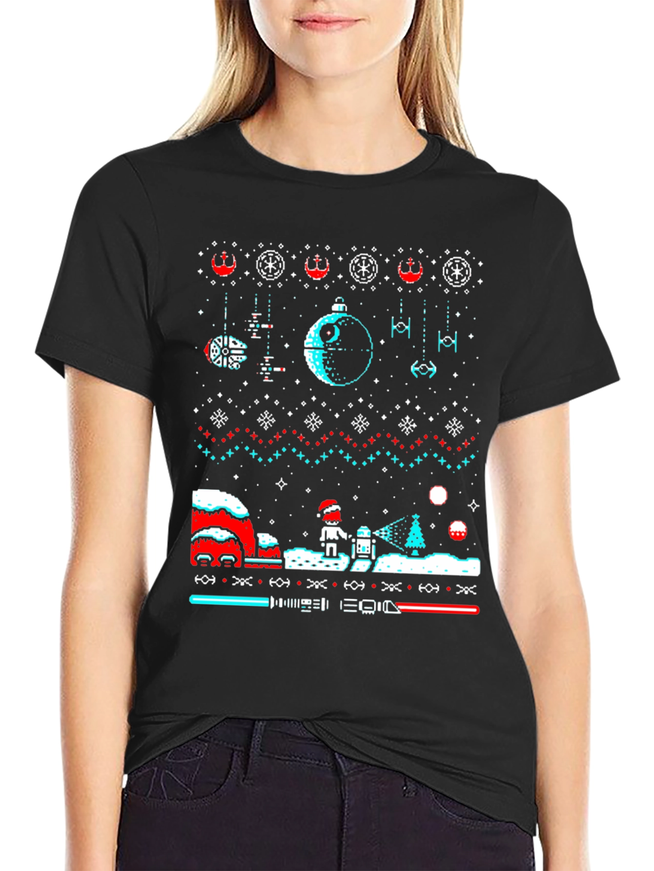 Star Wars Christmas Pixel Art Ugly Sweater Tee