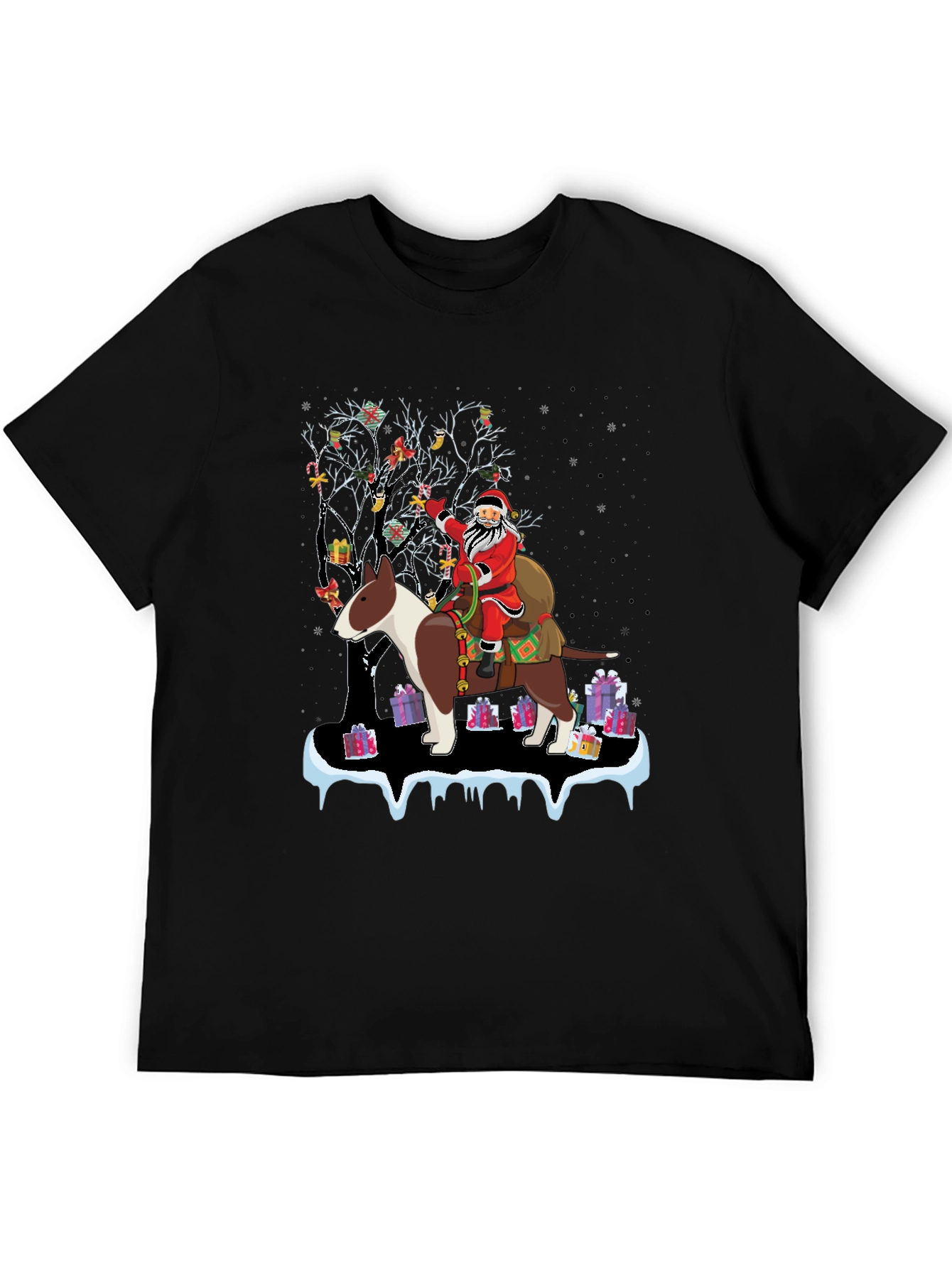 Santa Riding Bull Terrier Christmas T-Shirt