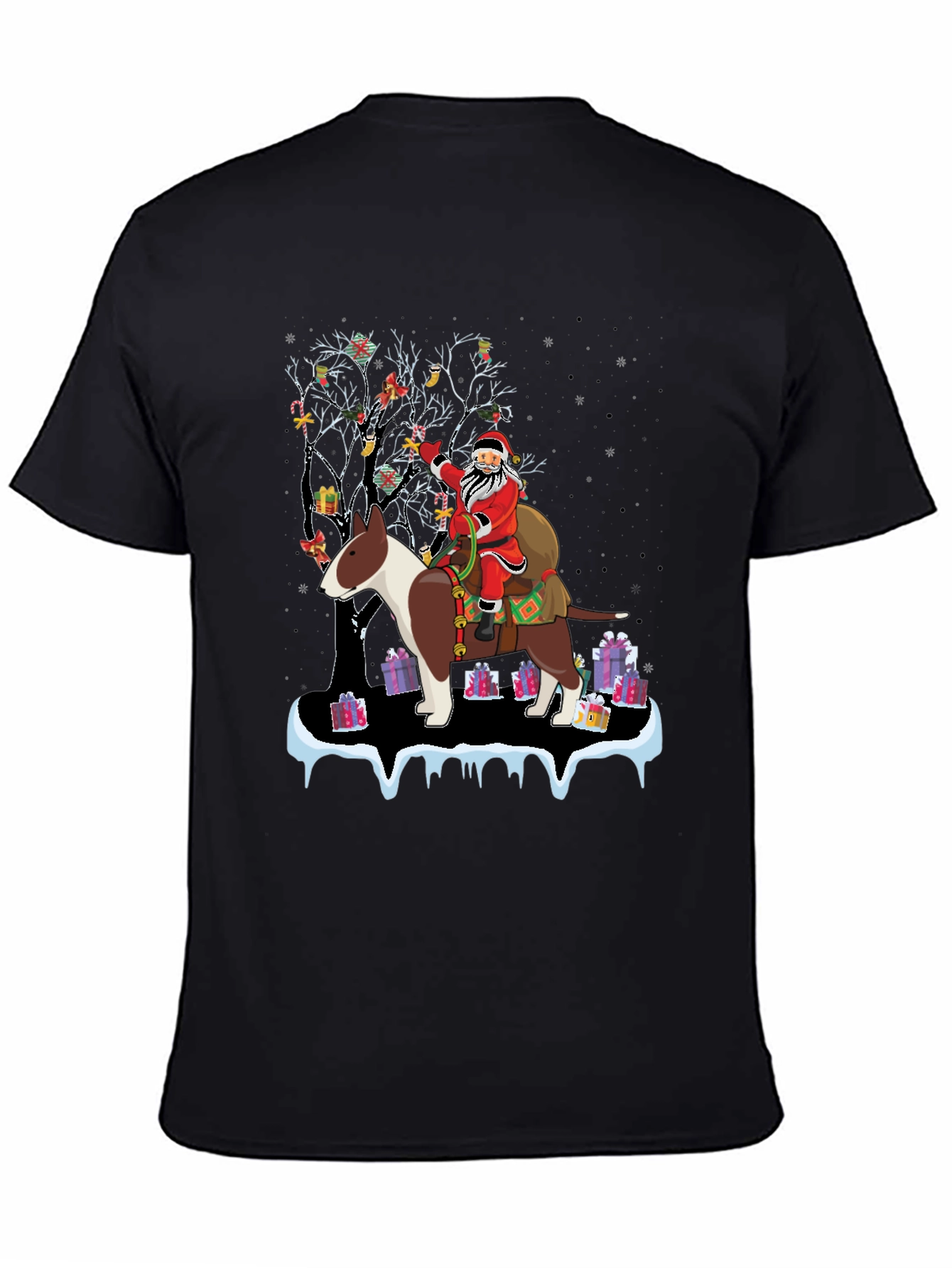 Santa Riding Bull Terrier Christmas T-Shirt