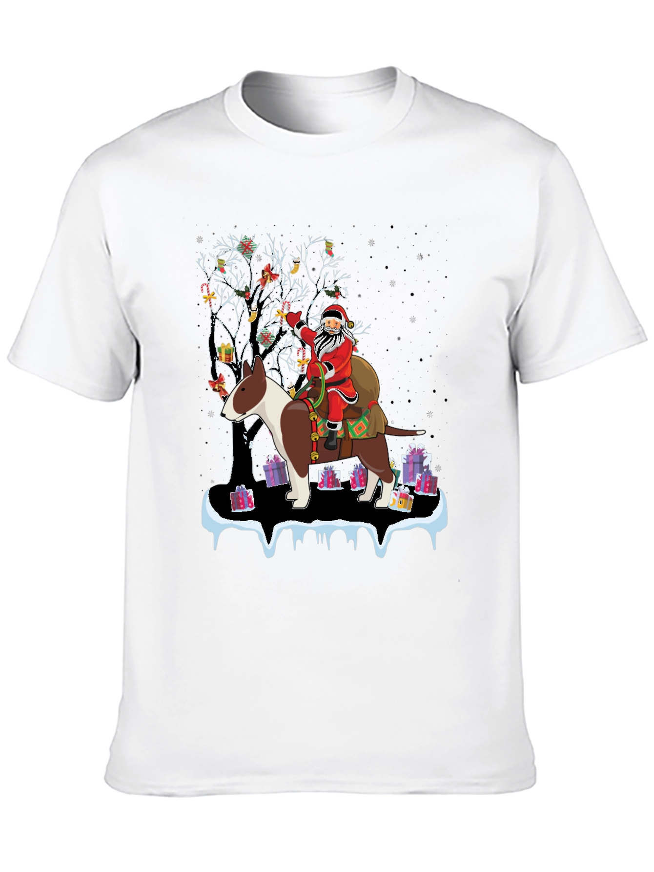 Santa Riding Bull Terrier Christmas T-Shirt