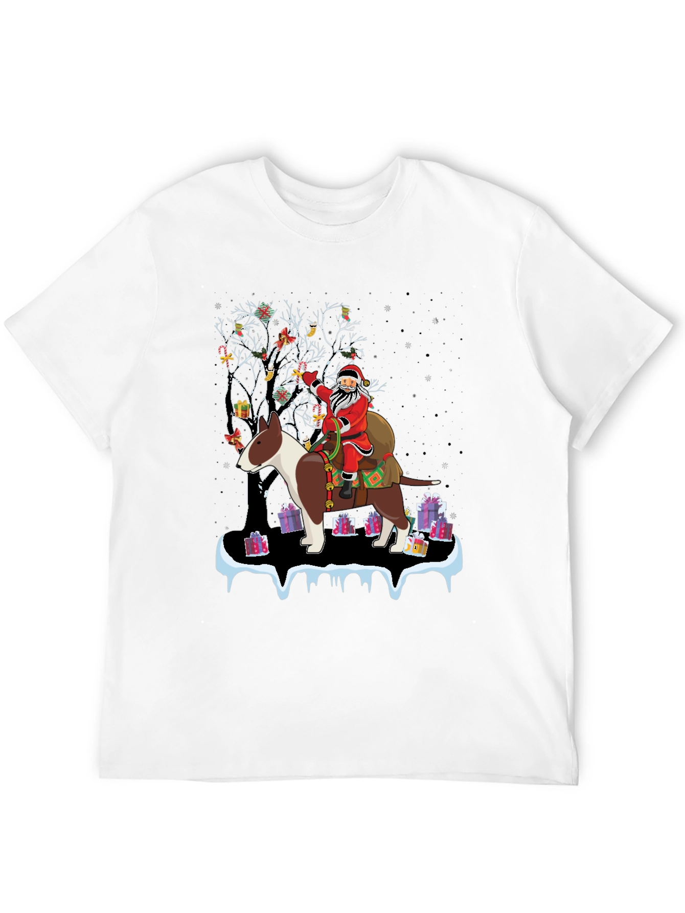 Santa Riding Bull Terrier Christmas T-Shirt