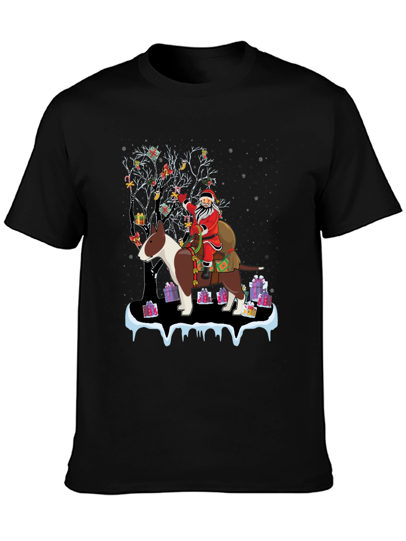 Santa Riding Bull Terrier Christmas T-Shirt