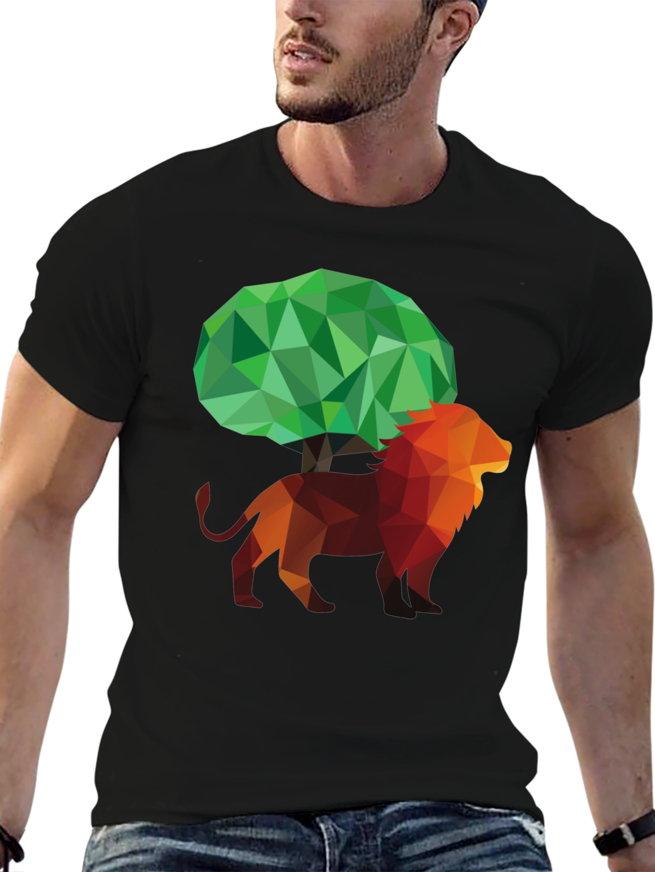 Abstract Lion & Tree Graphic T-Shirt - Unique Design