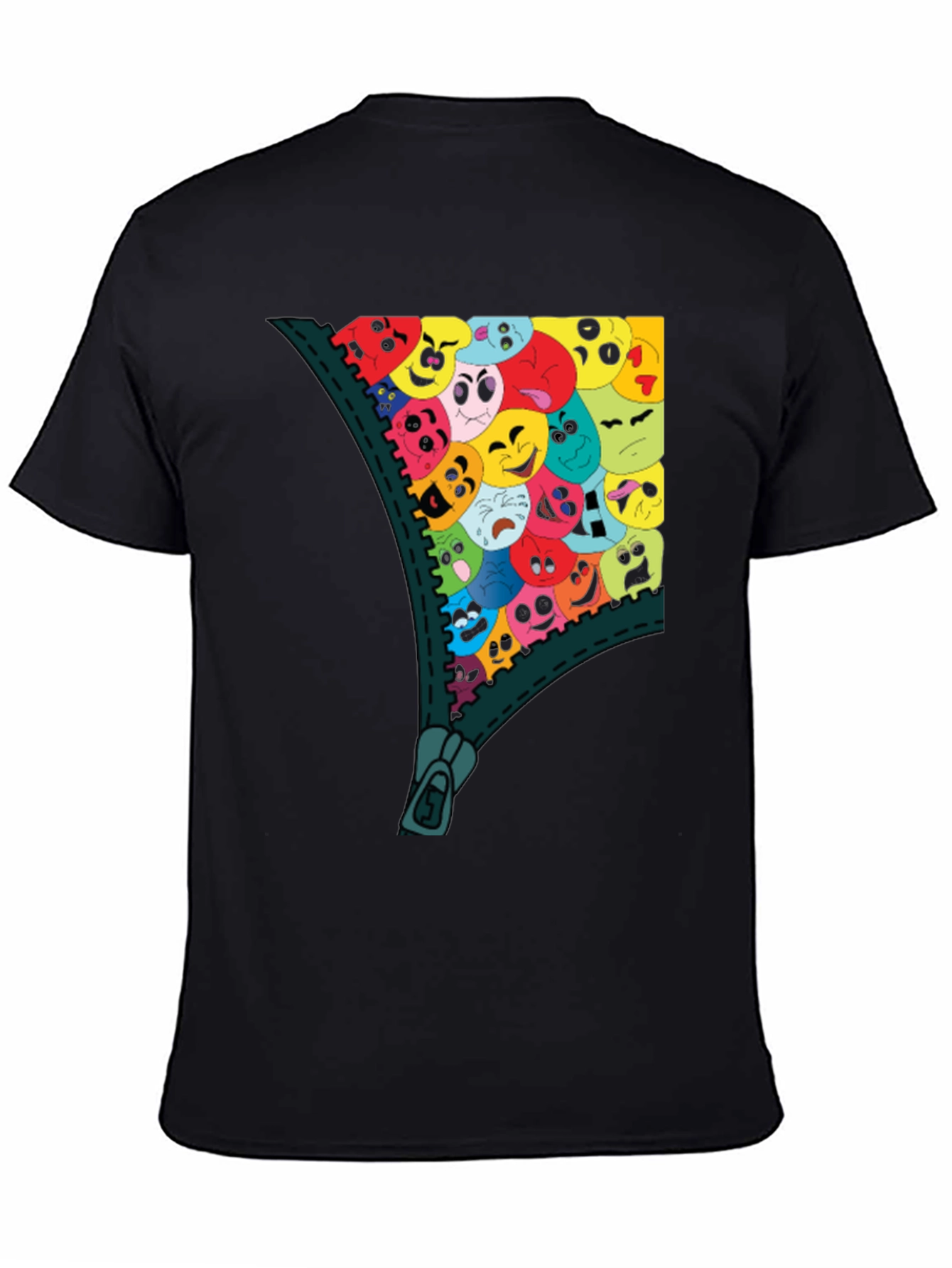 Emoji Zipper Graphic Tee - Unique Fun T-Shirt