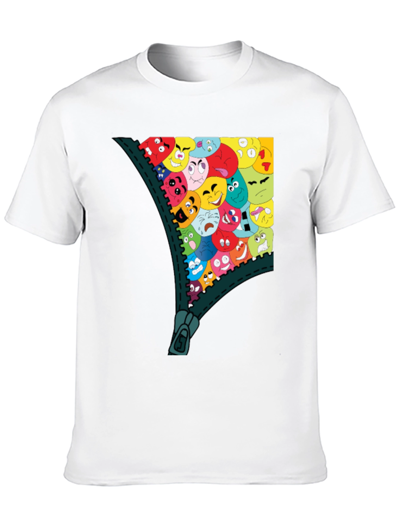 Emoji Zipper Graphic Tee - Unique Fun T-Shirt
