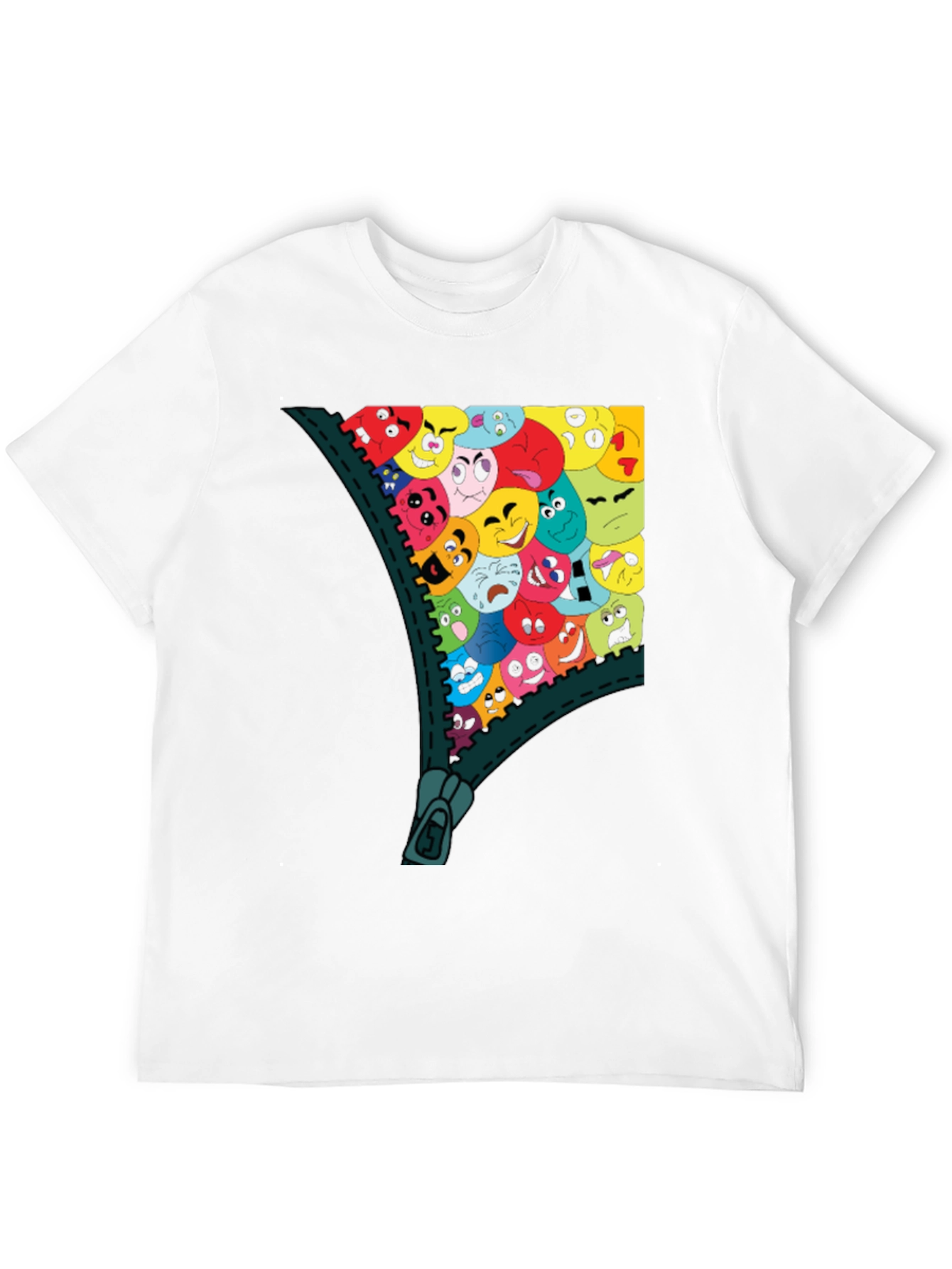 Emoji Zipper Graphic Tee - Unique Fun T-Shirt