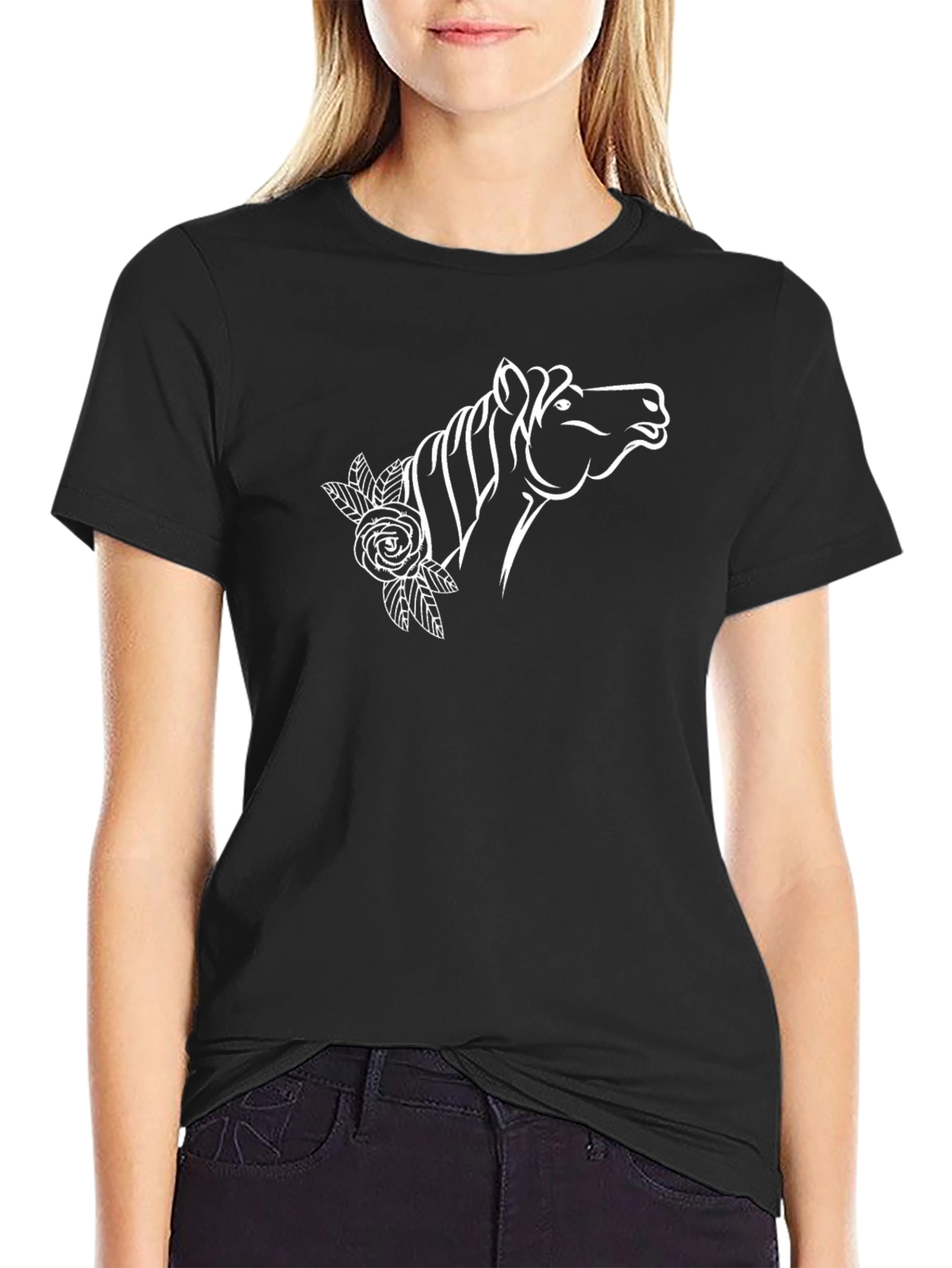 Horse and Rose Graphic T-Shirt