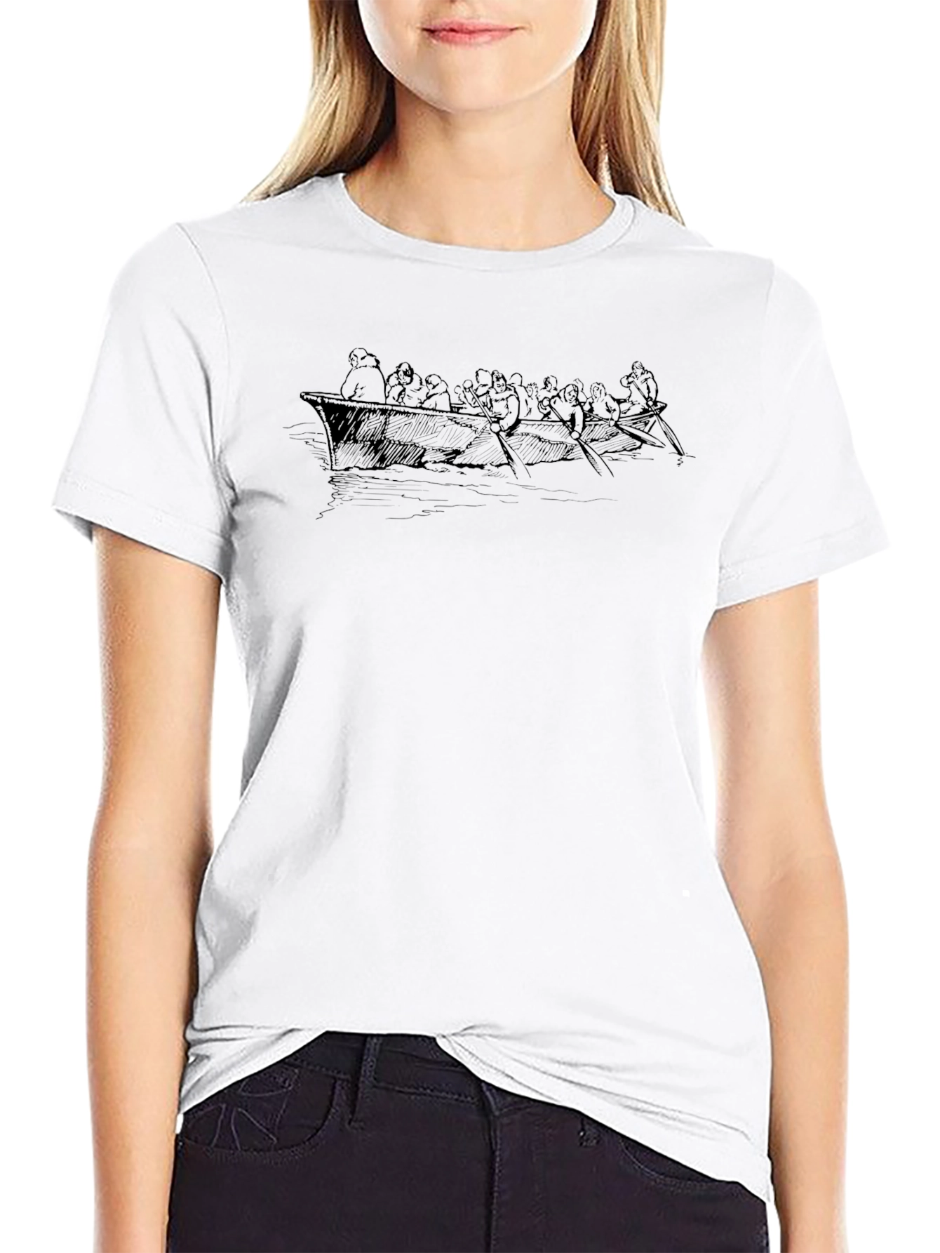 Crew Rowing Boat Graphic Tee - Black