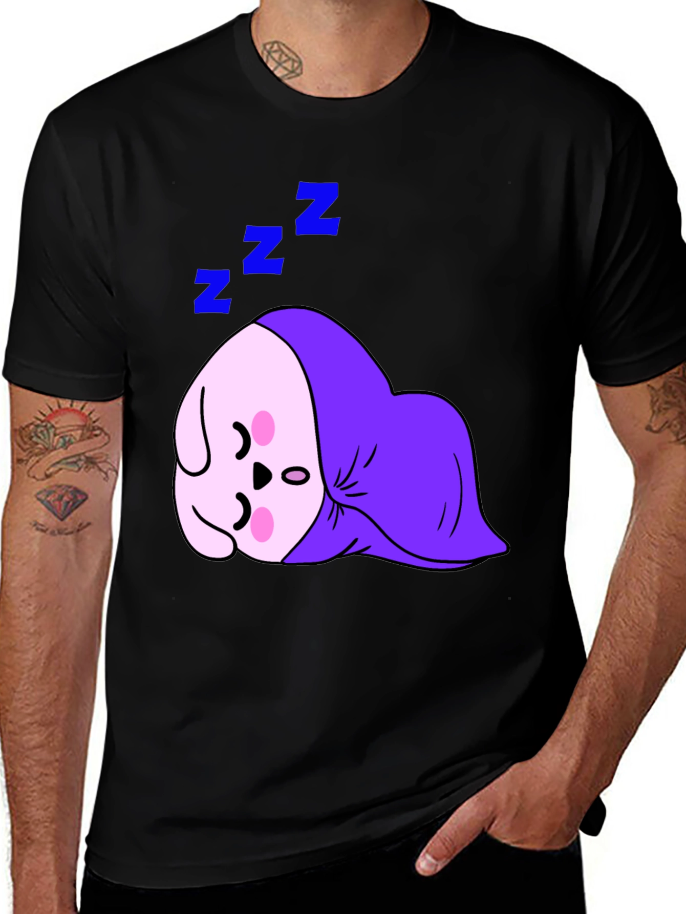 Cute Sleeping Character Black T-Shirt