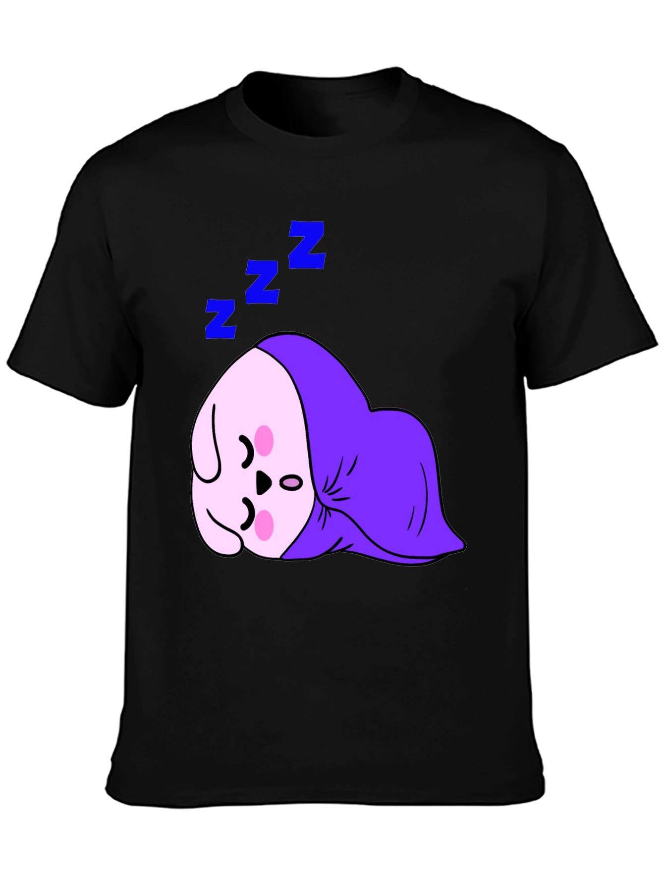 Cute Sleeping Character Black T-Shirt