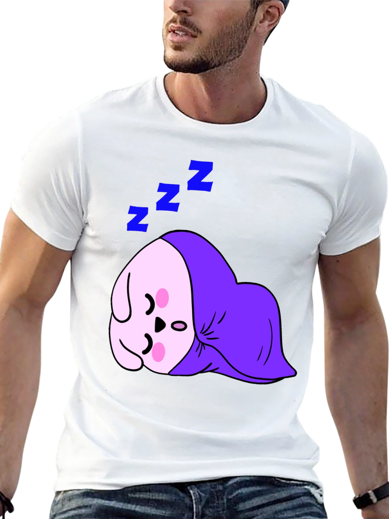 Cute Sleeping Character Black T-Shirt