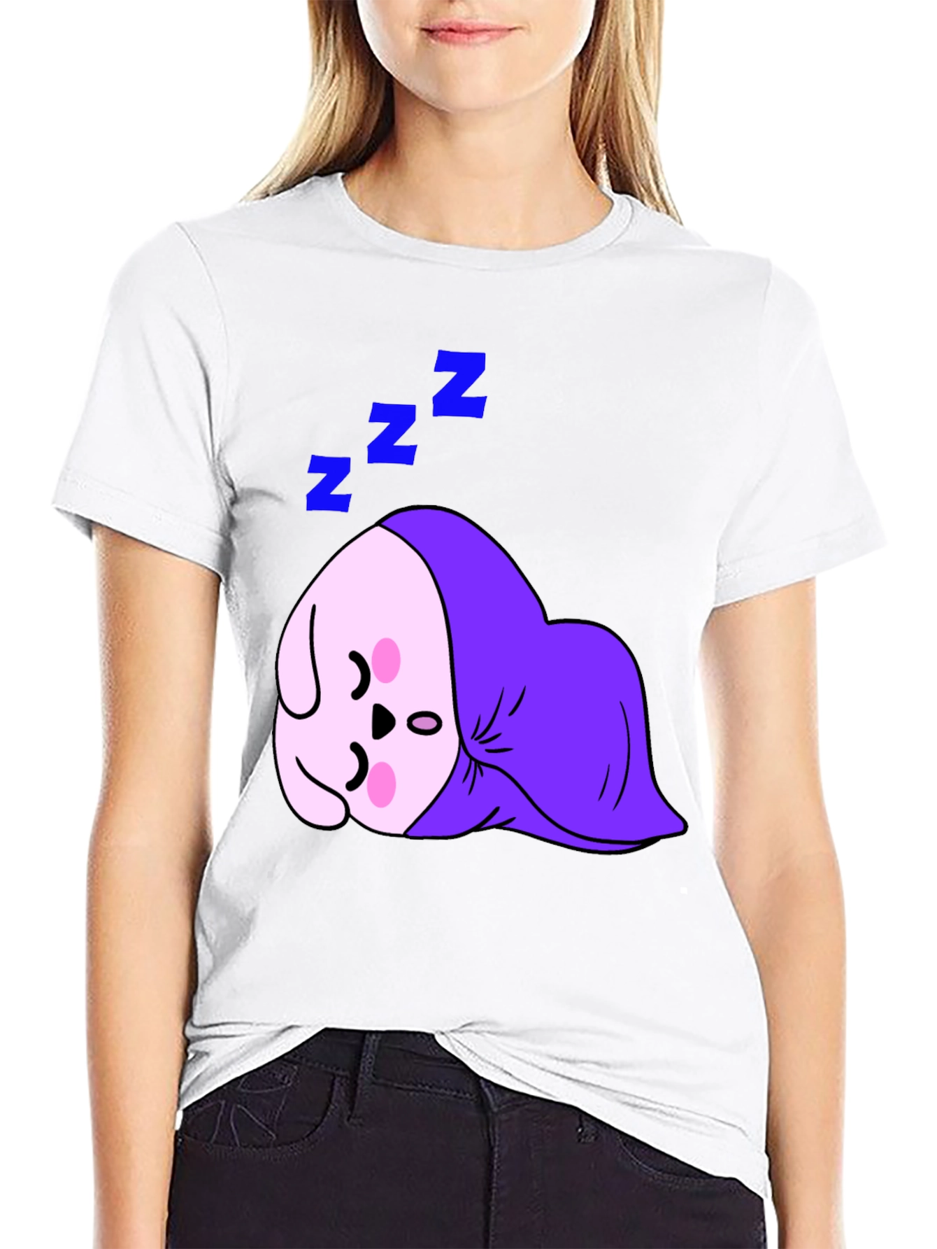 Cute Sleeping Character Black T-Shirt