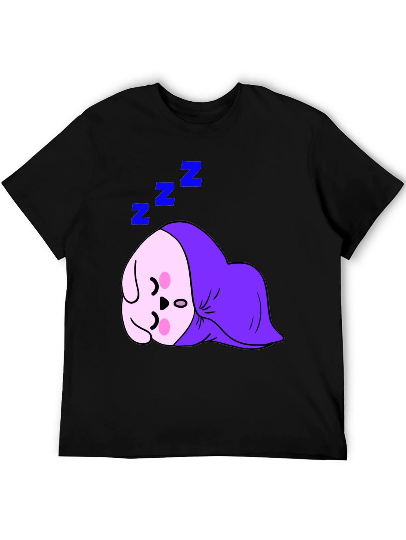 Cute Sleeping Character Black T-Shirt