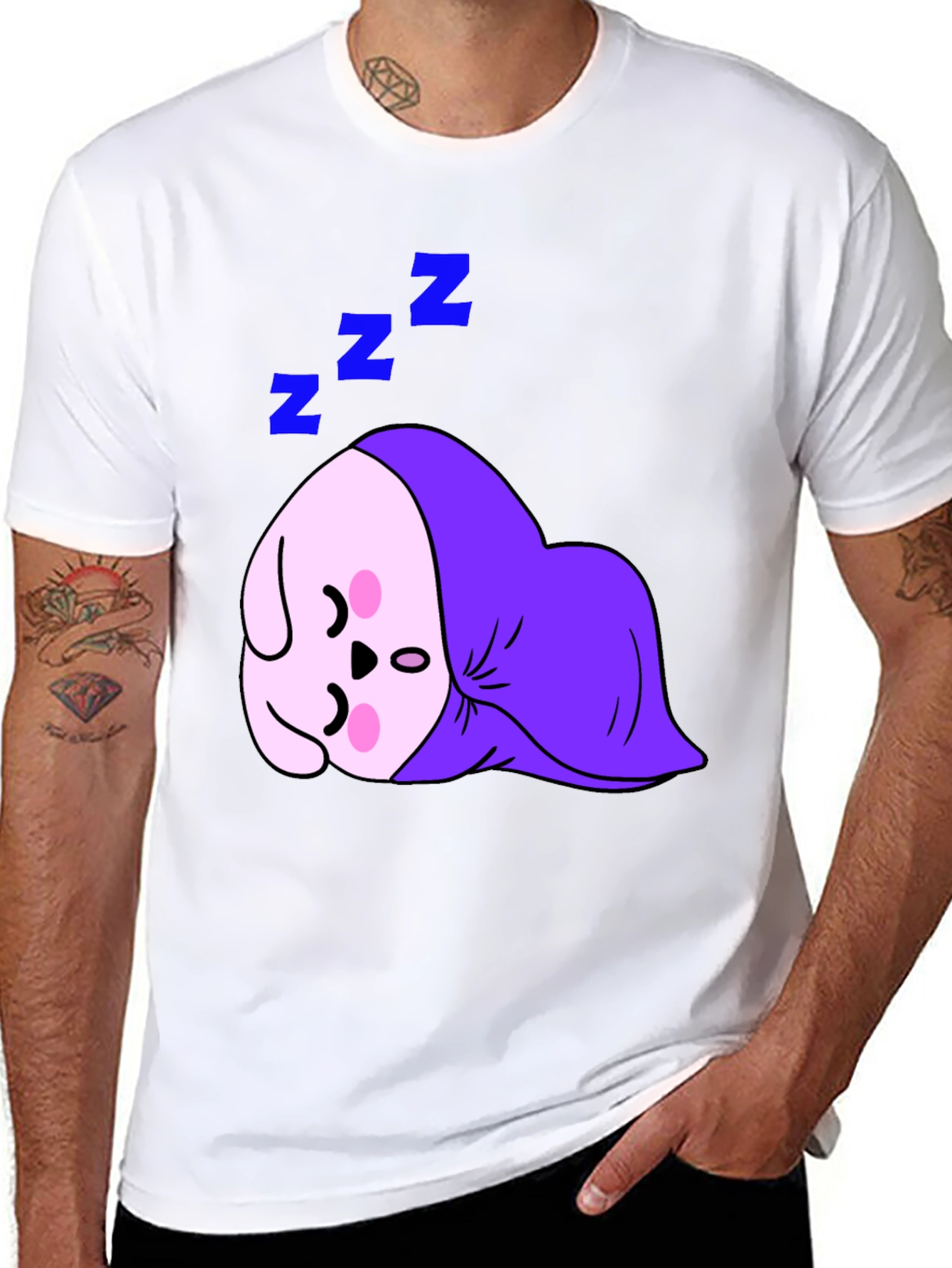 Cute Sleeping Character Black T-Shirt