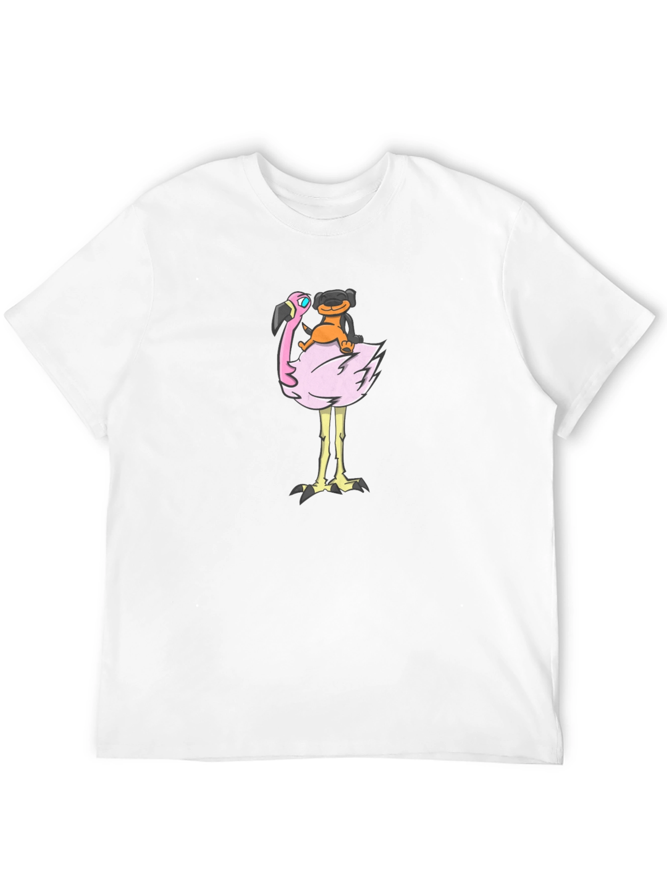 Dog Riding Flamingo Graphic T-Shirt - Fun Black Tee