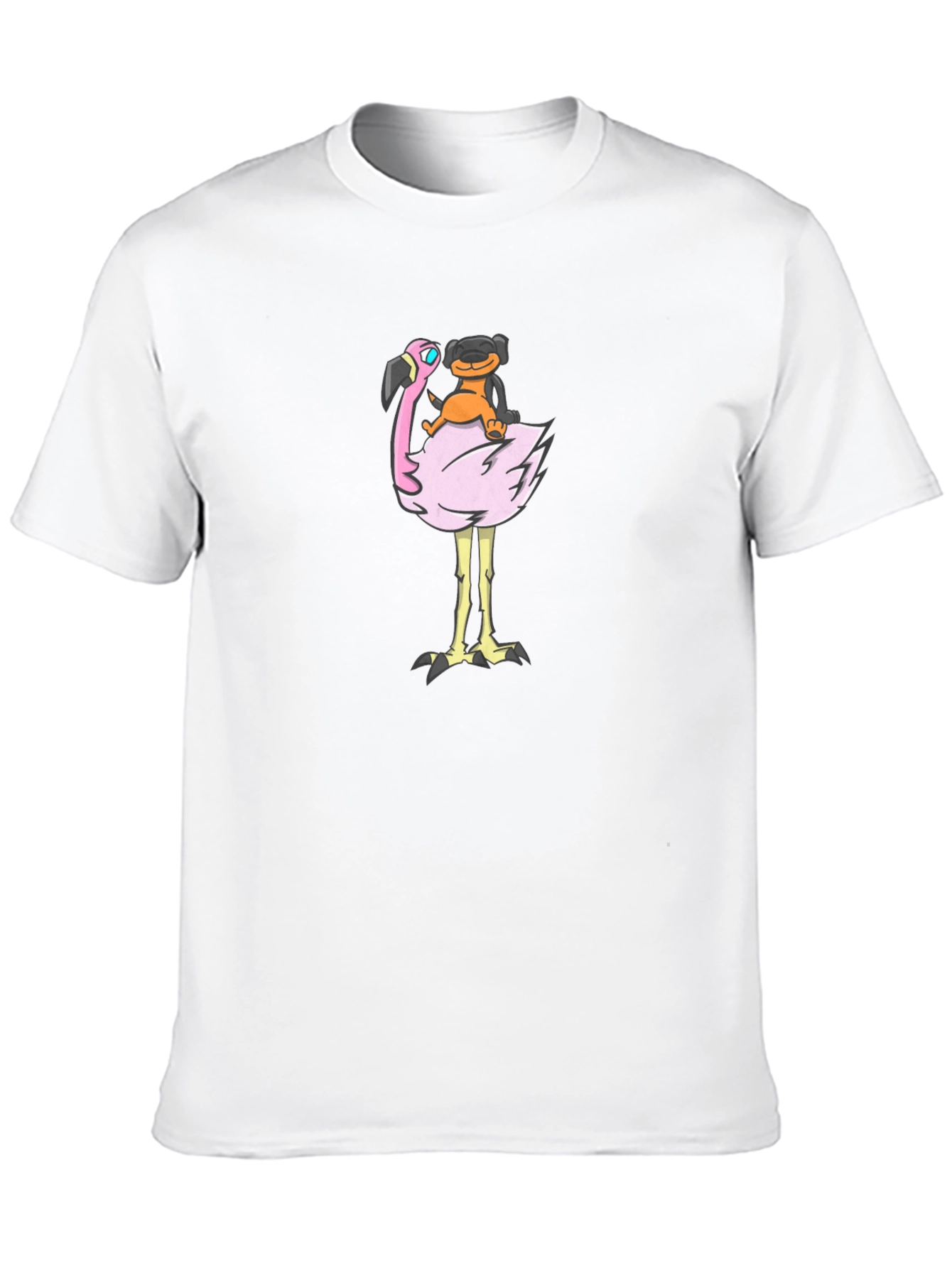 Dog Riding Flamingo Graphic T-Shirt - Fun Black Tee