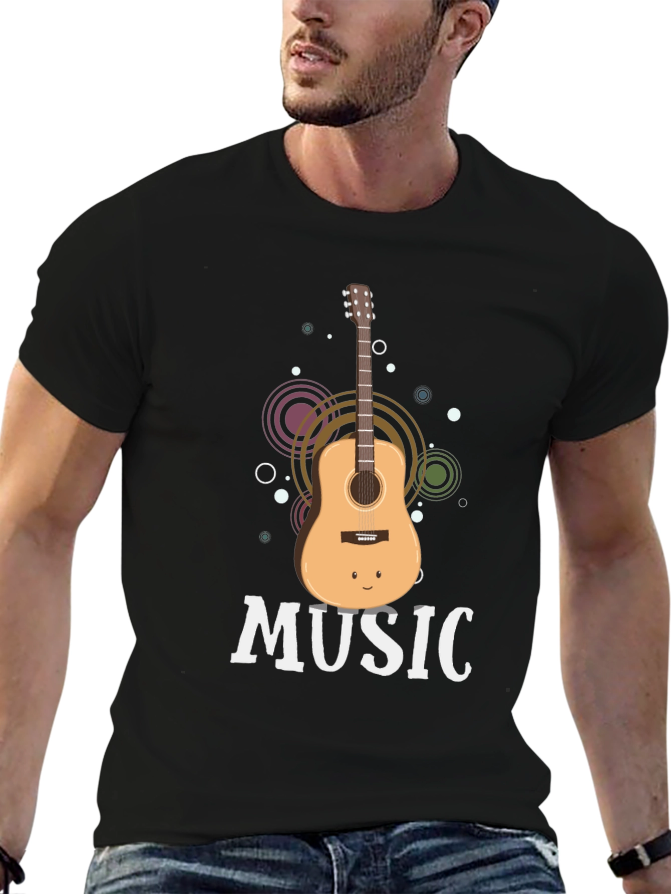Music Guitar Graphic Tee - Black