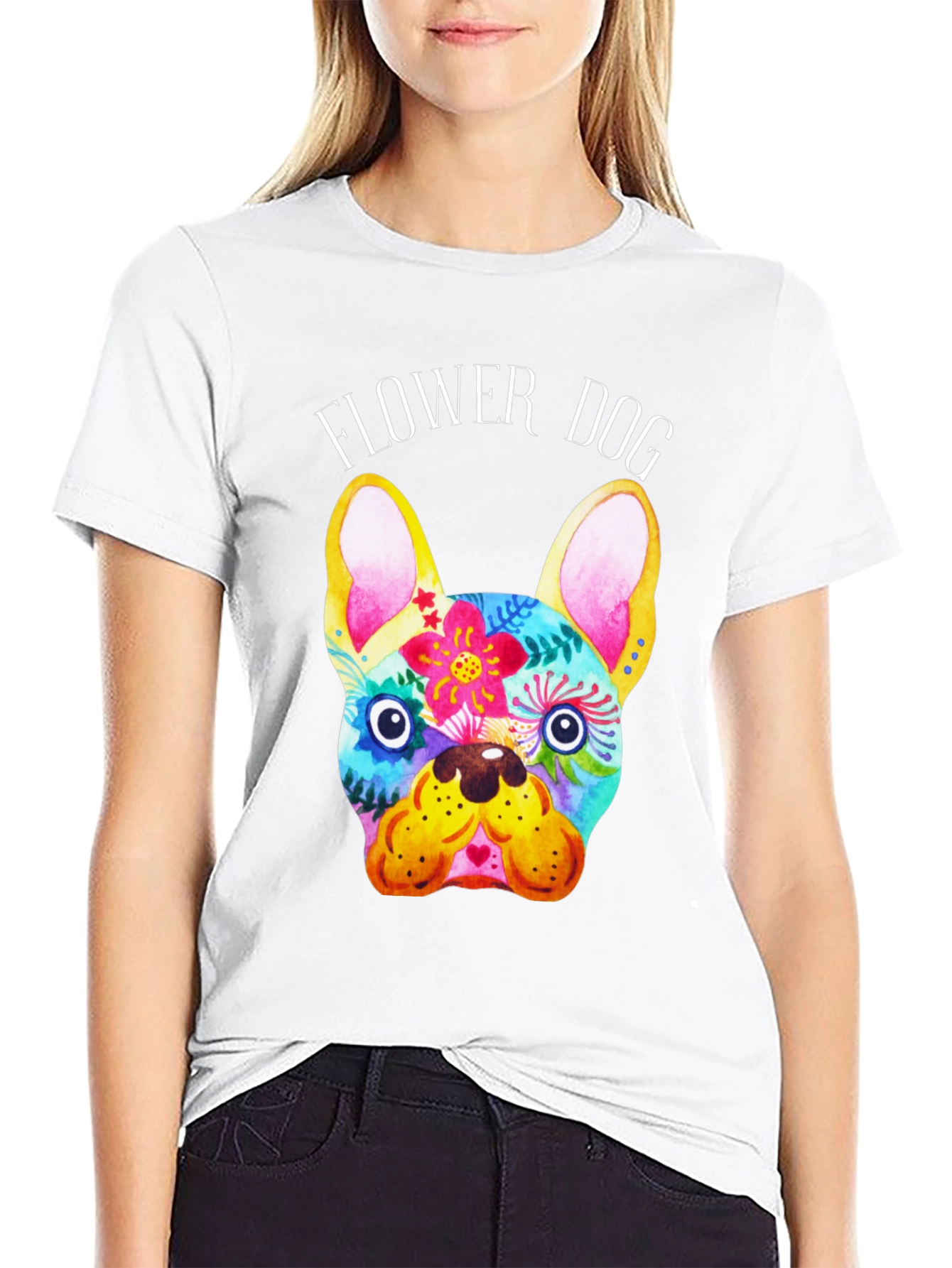 Flower Dog Graphic Tee - Stylish Bulldog Print