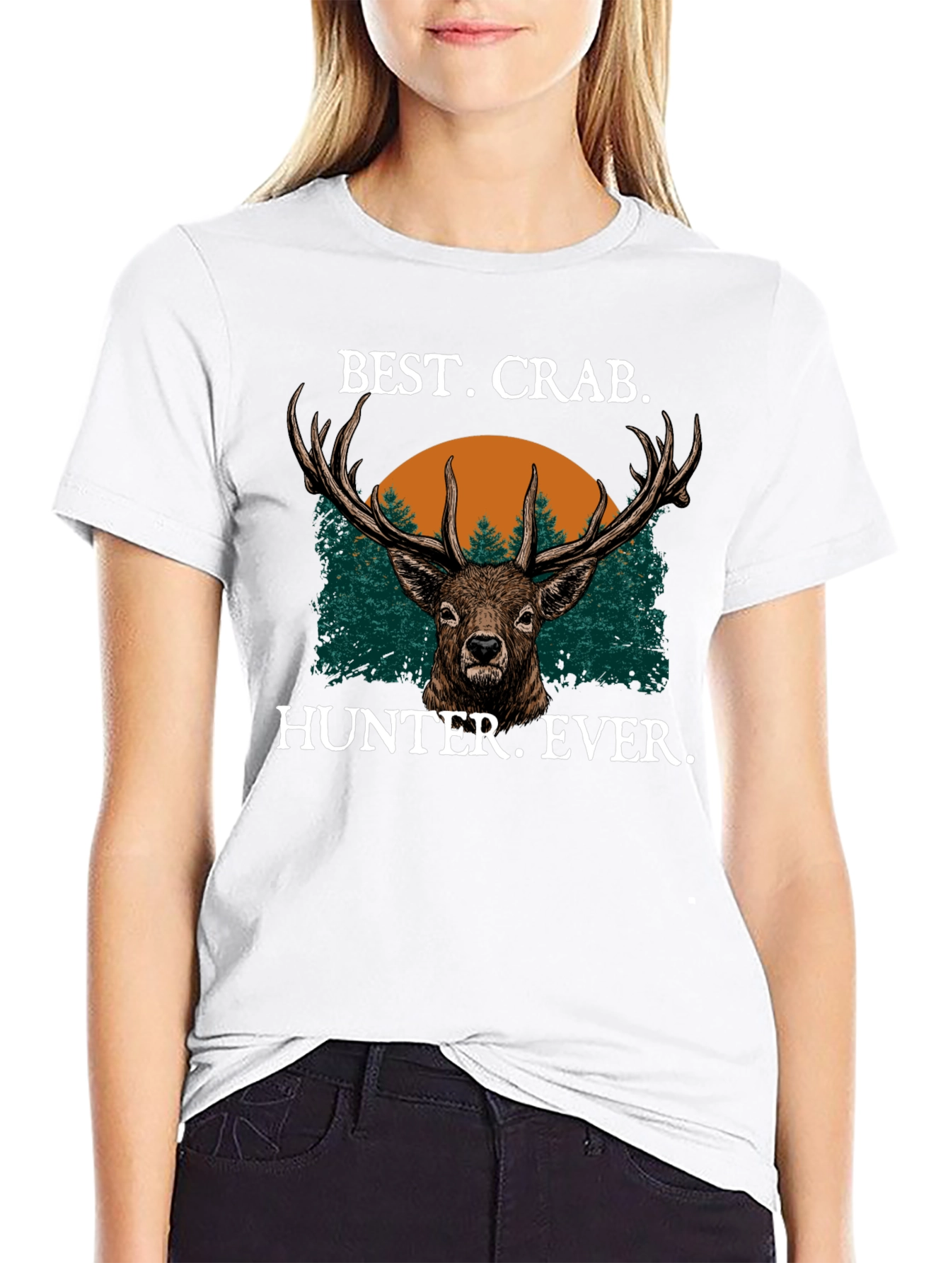 Best Crab Hunter Ever Black T-Shirt Deer Graphic