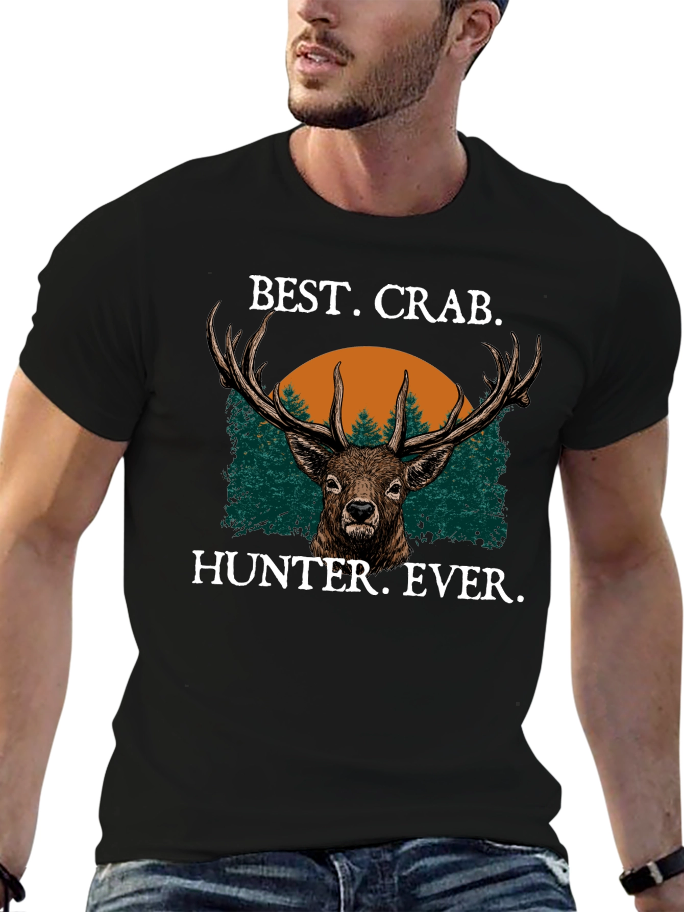 Best Crab Hunter Ever Black T-Shirt Deer Graphic