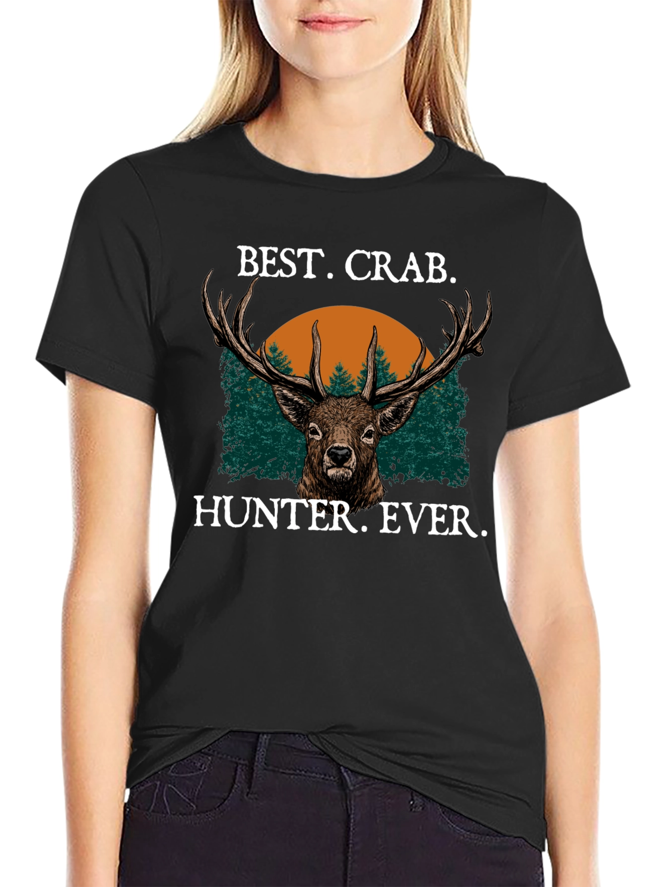 Best Crab Hunter Ever Black T-Shirt Deer Graphic