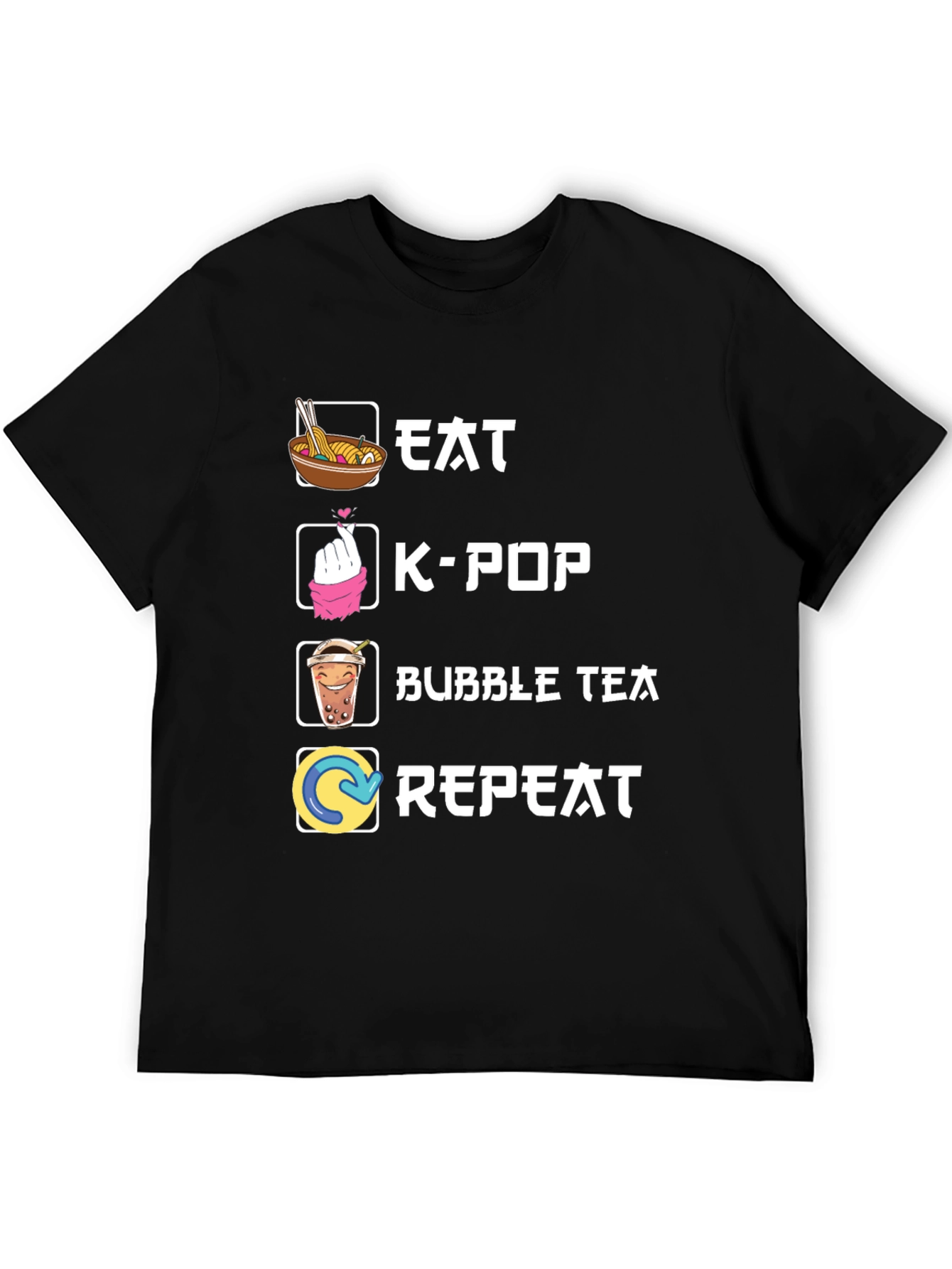 Eat K-Pop Bubble Tea Repeat Black T-Shirt