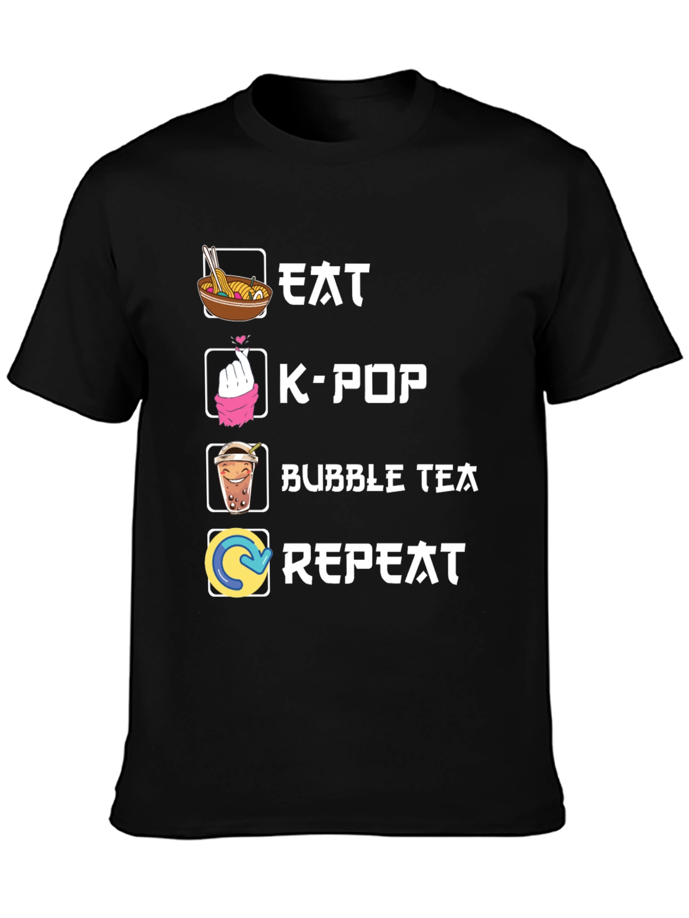 Eat K-Pop Bubble Tea Repeat Black T-Shirt