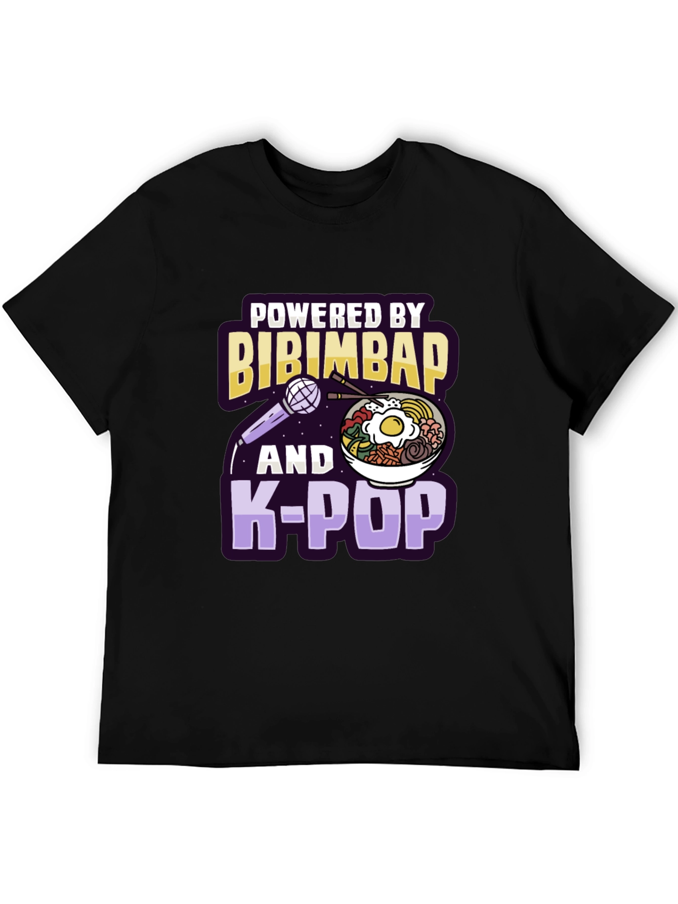 Powered By Bibimbap and K-Pop Black T-Shirt