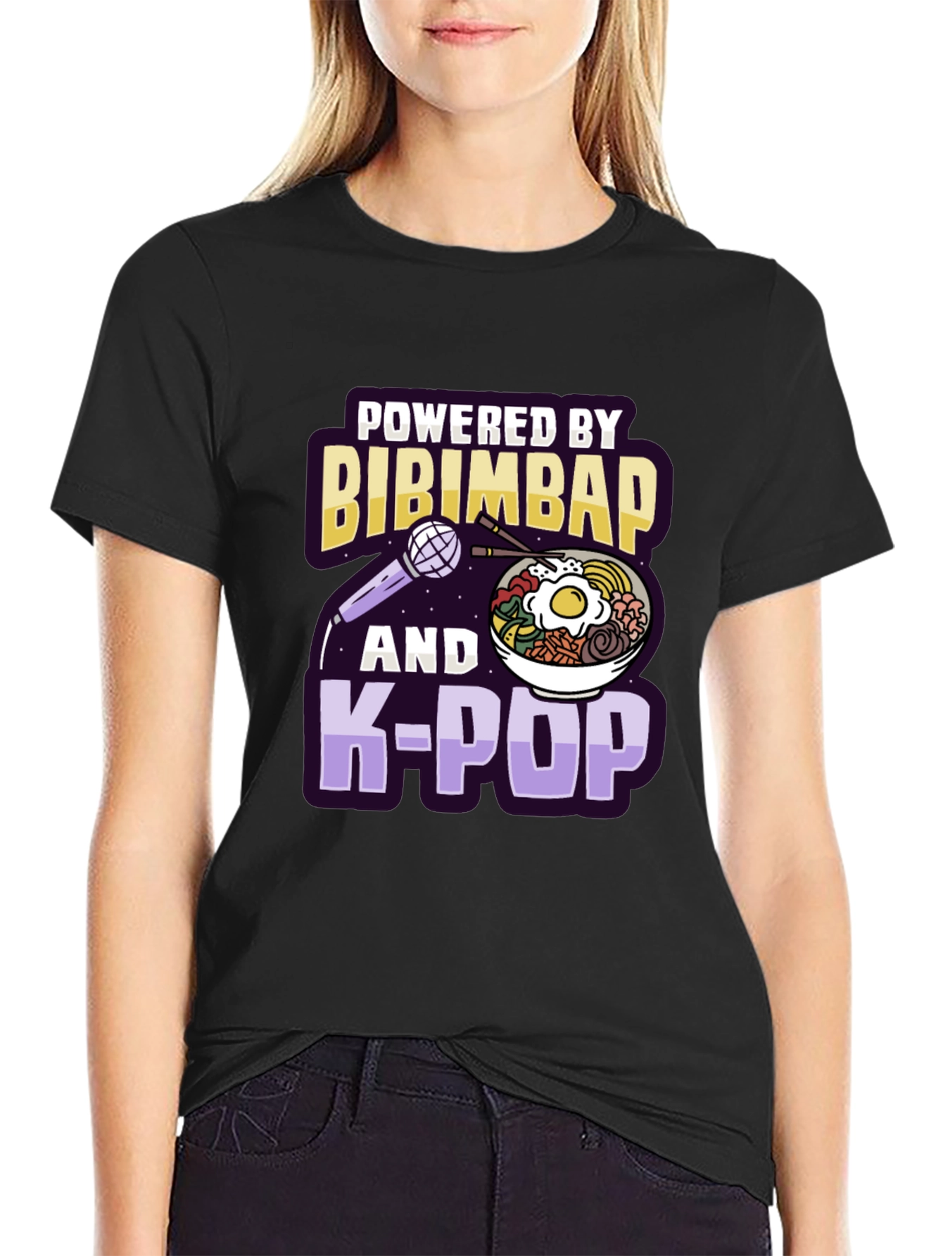 Powered By Bibimbap and K-Pop Black T-Shirt