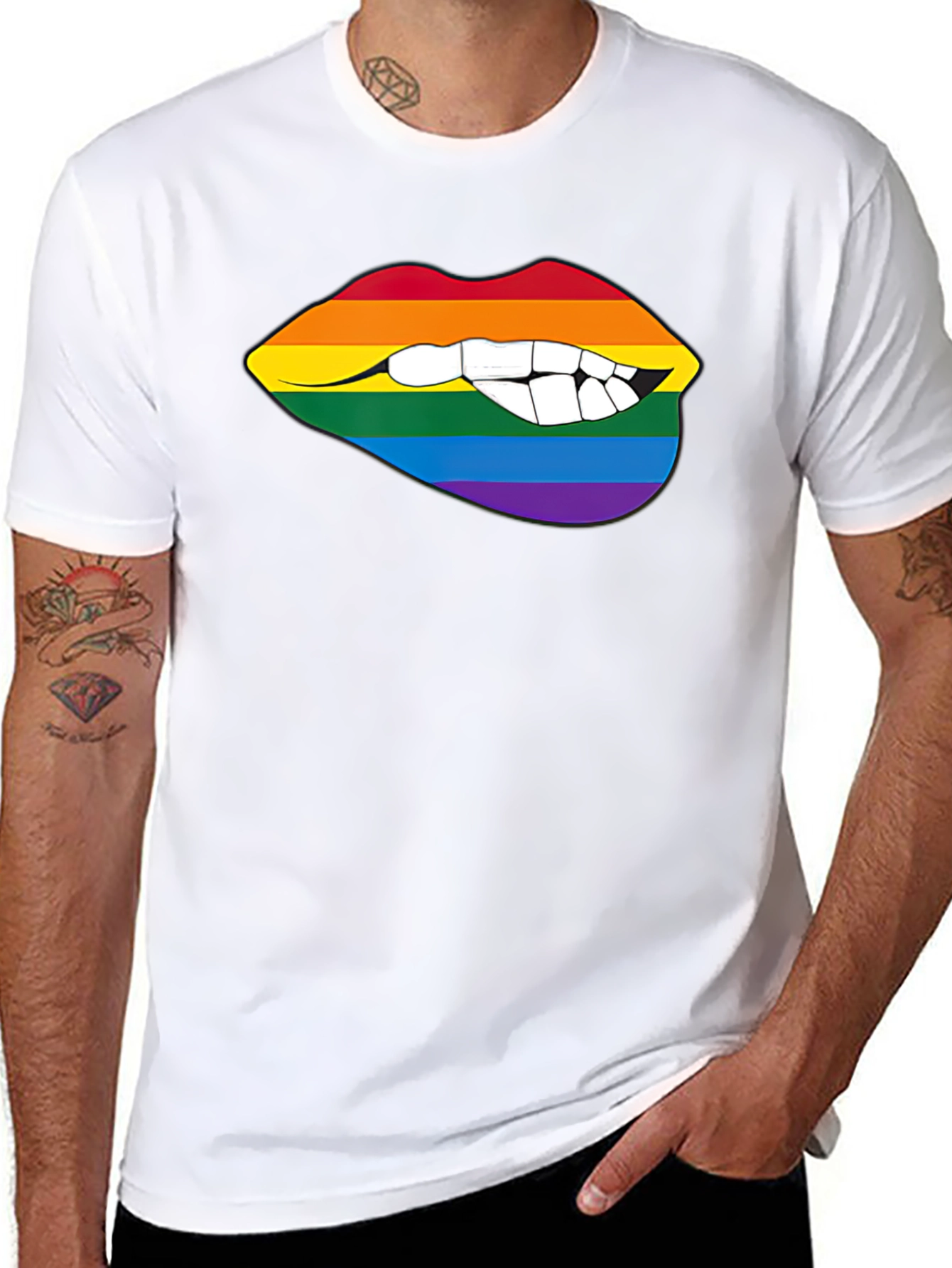Rainbow Lips Bite Graphic Tee - LGBTQ+ Pride Shirt