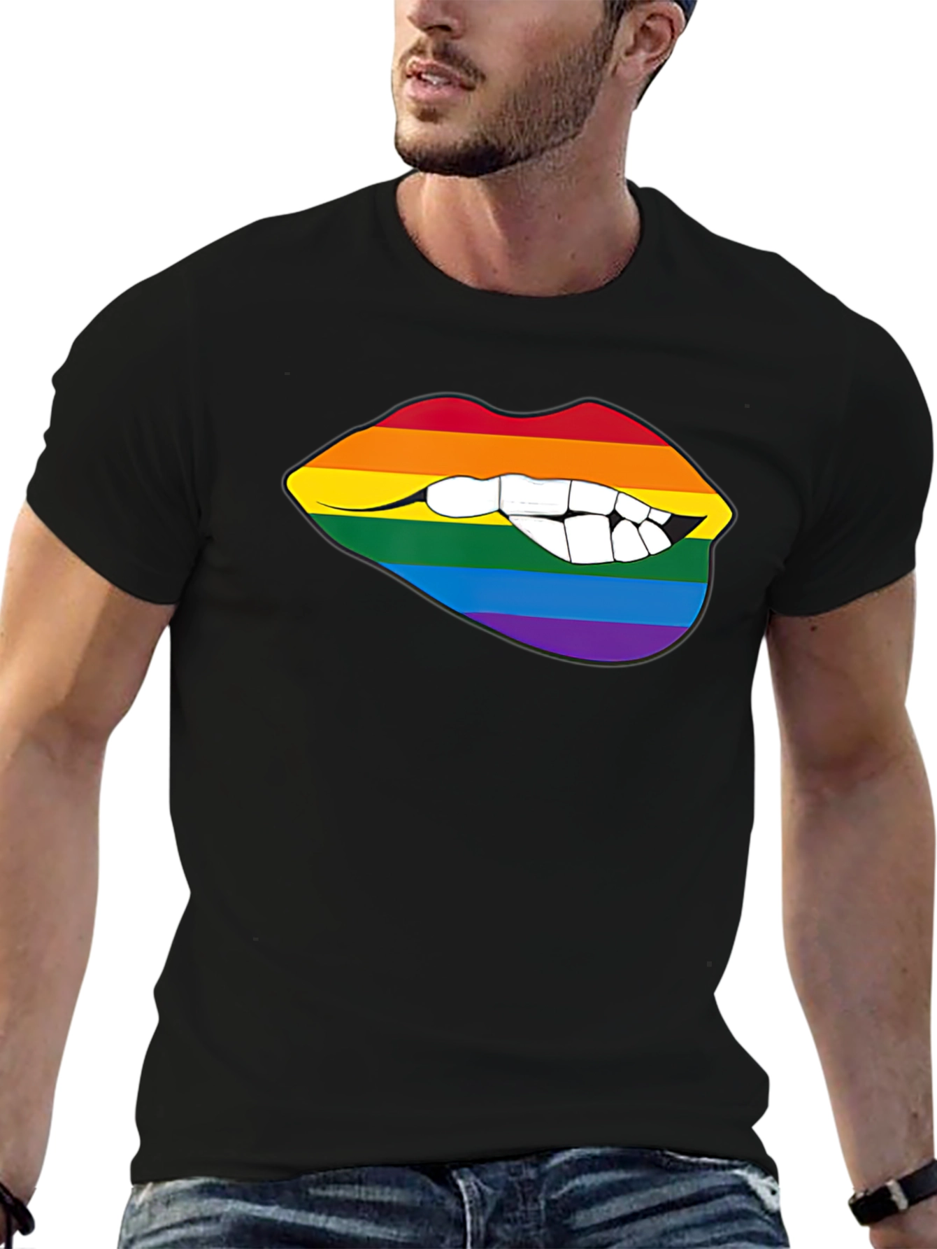 Rainbow Lips Bite Graphic Tee - LGBTQ+ Pride Shirt