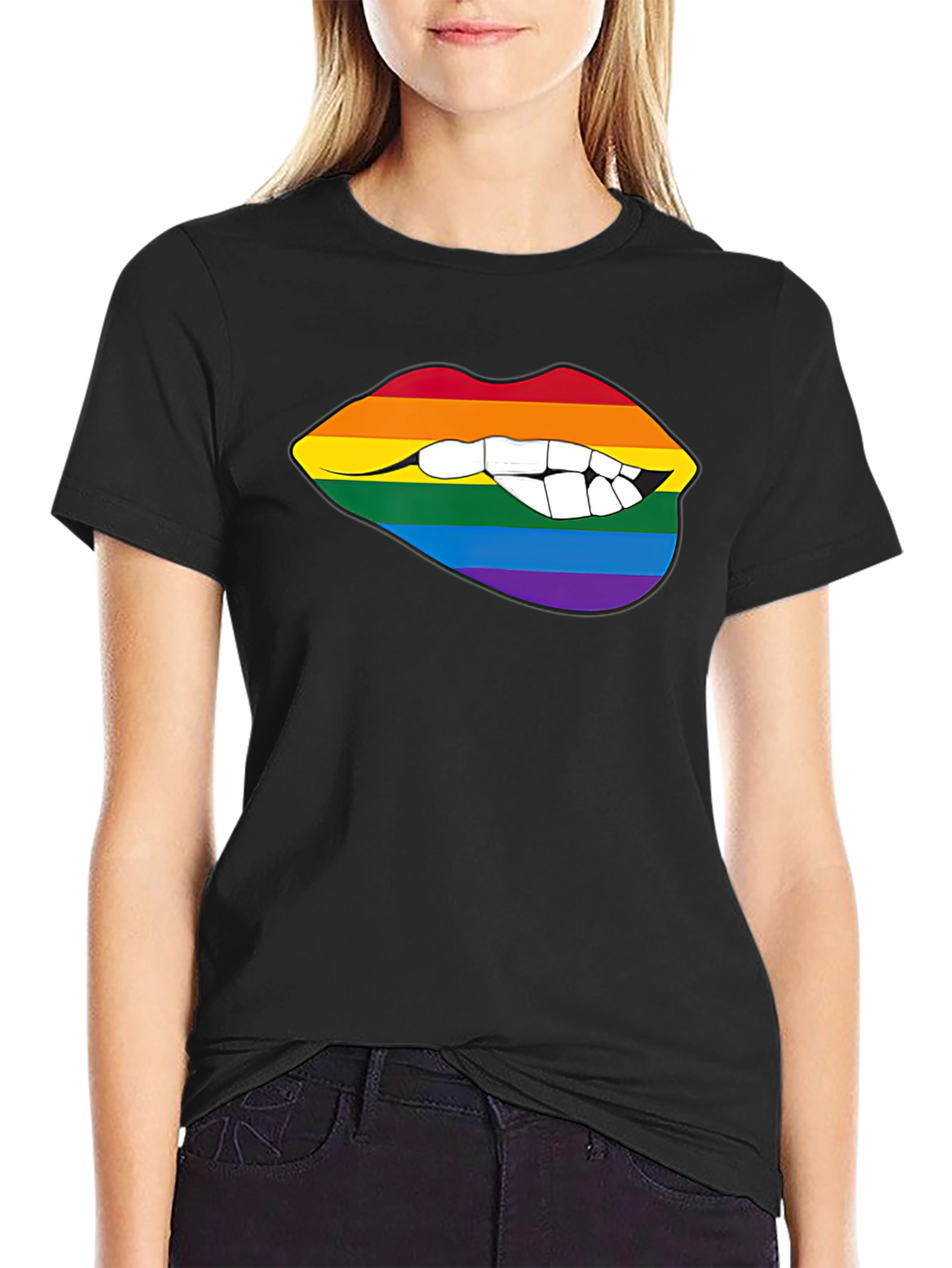 Rainbow Lips Bite Graphic Tee - LGBTQ+ Pride Shirt
