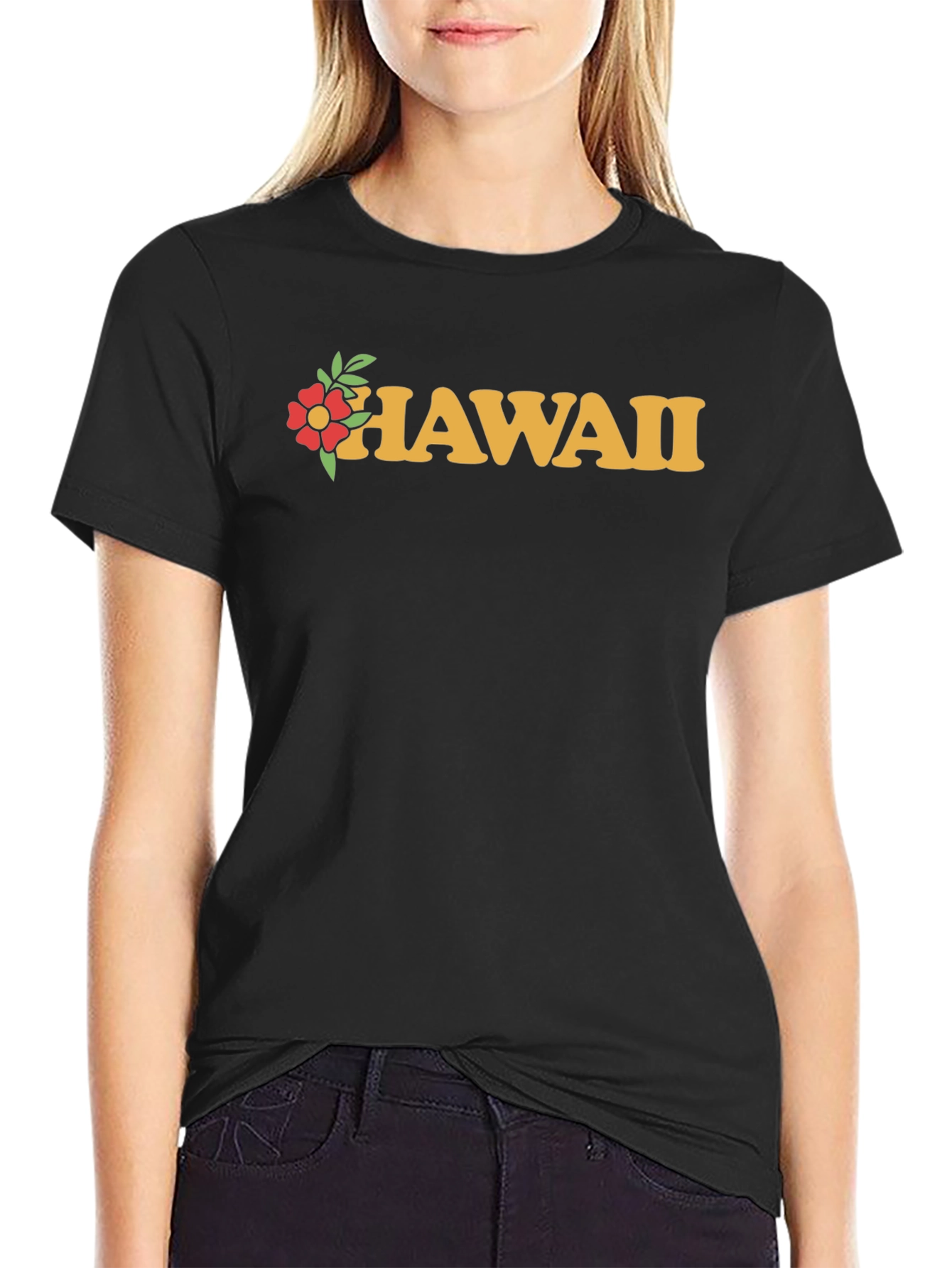 Hawaii Floral Graphic Black T-Shirt