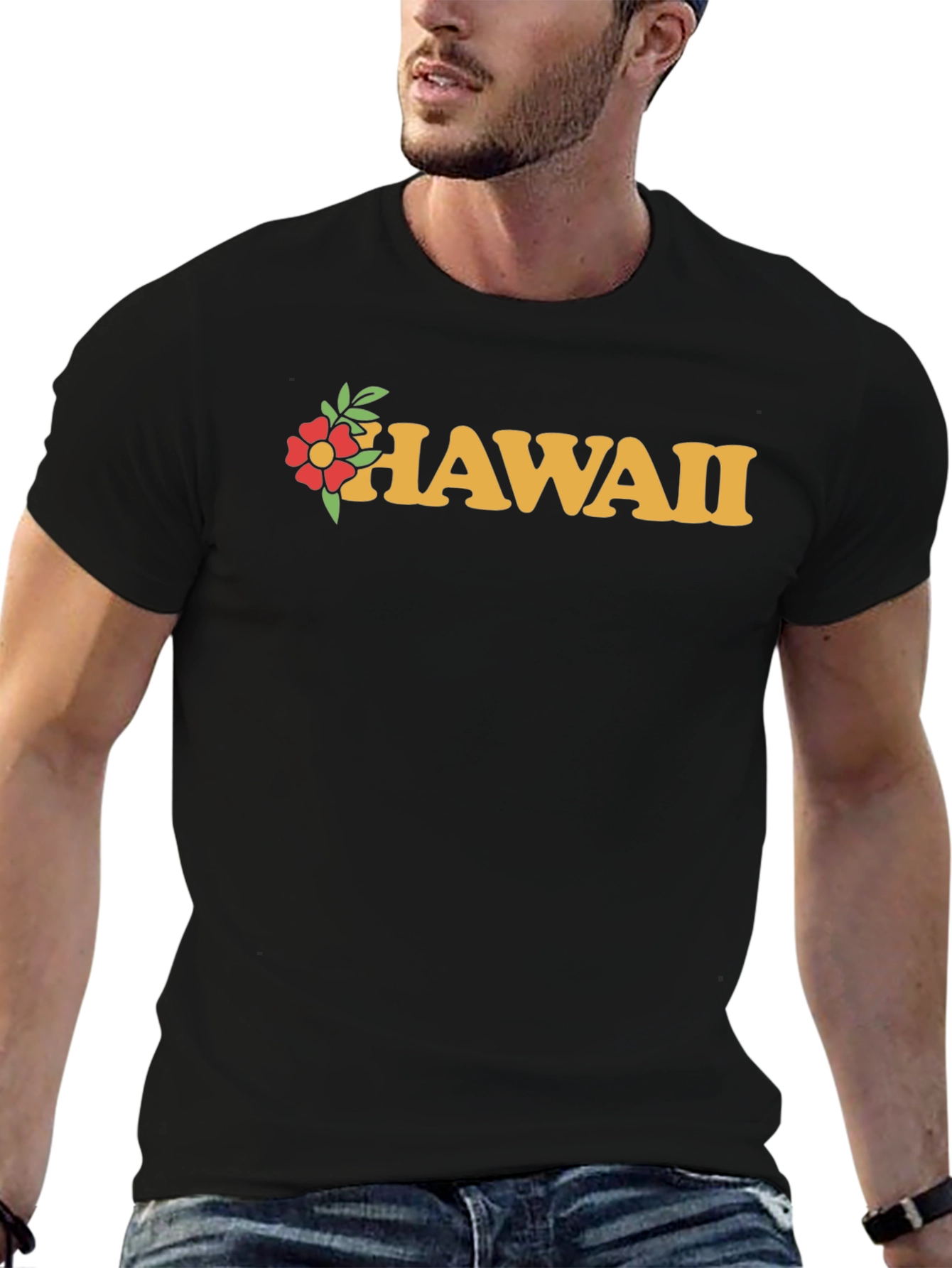 Hawaii Floral Graphic Black T-Shirt