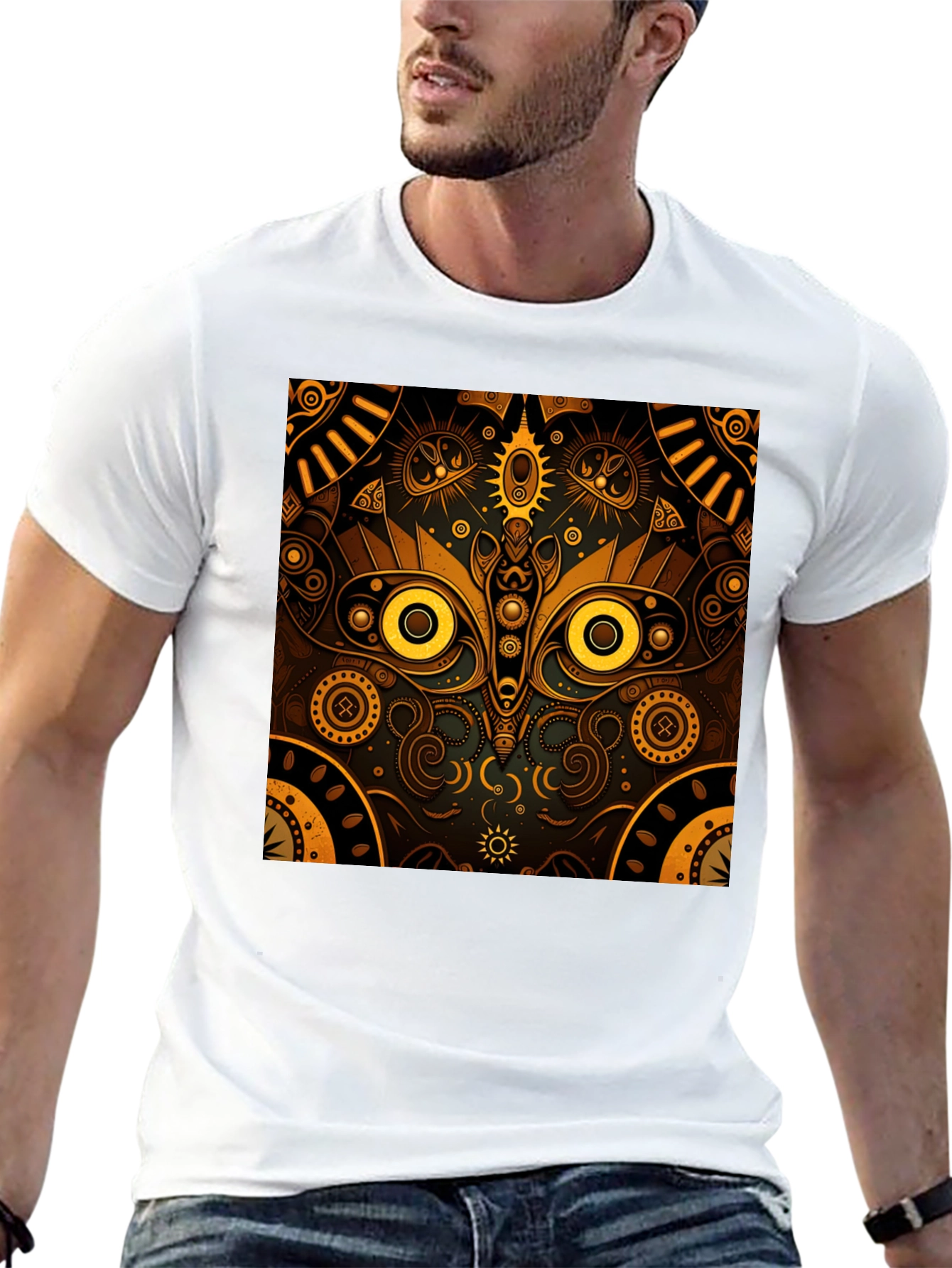 Aztec Owl Graphic Print Black Tee