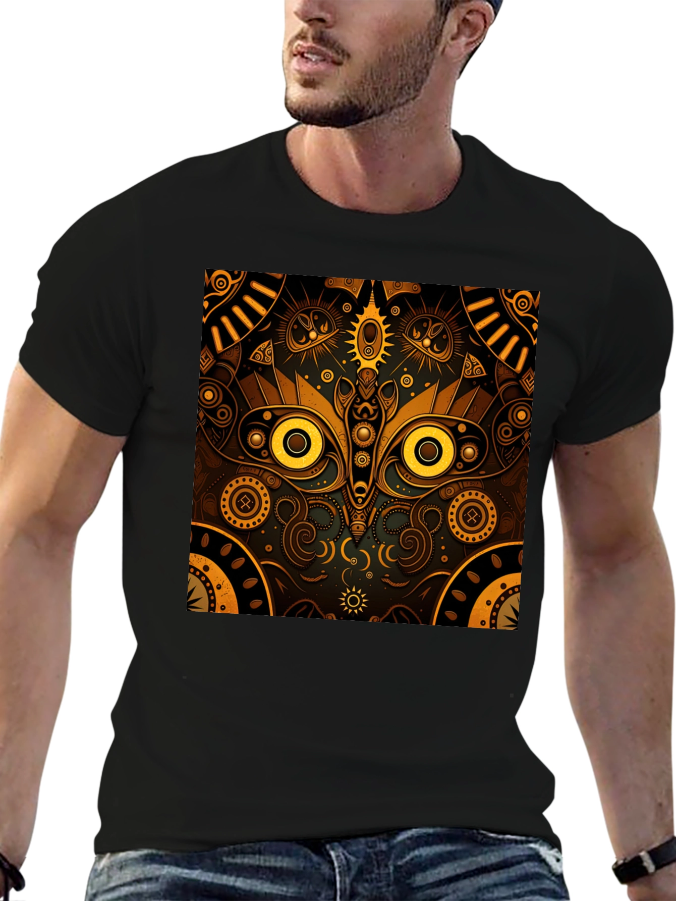 Aztec Owl Graphic Print Black Tee