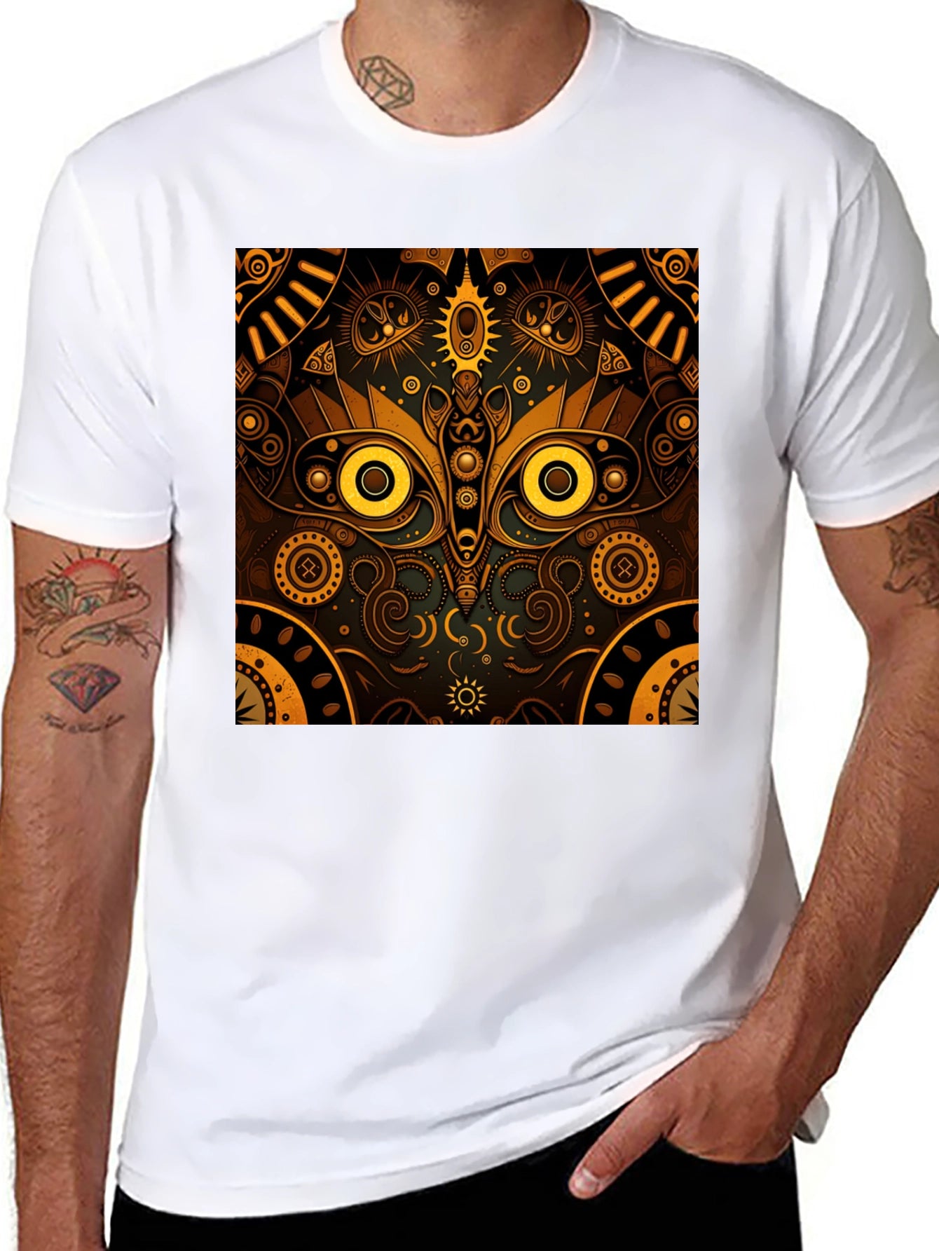 Aztec Owl Graphic Print Black Tee