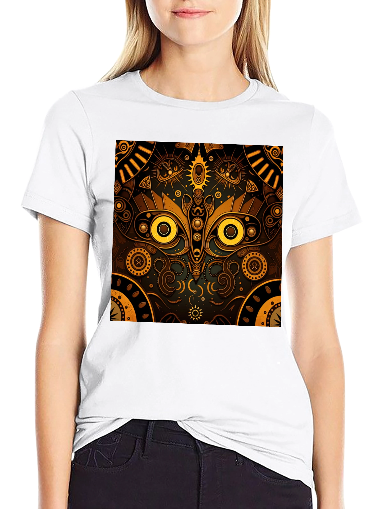 Aztec Owl Graphic Print Black Tee