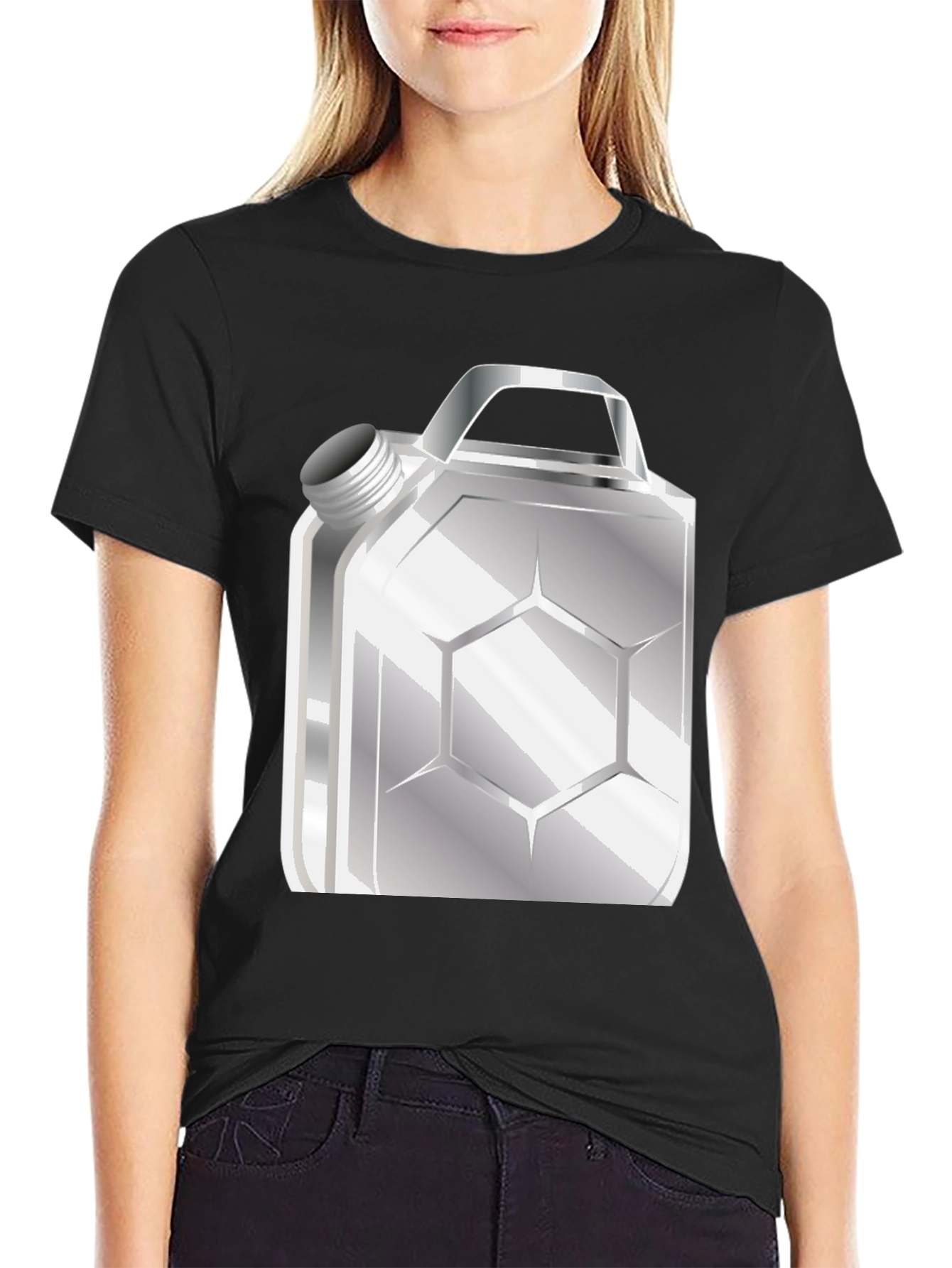 Metallic Gas Can Design Black T-Shirt