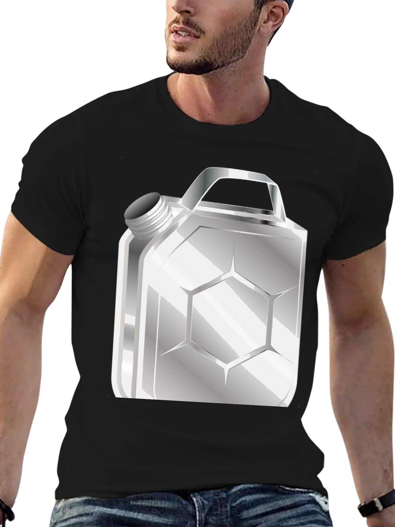 Metallic Gas Can Design Black T-Shirt