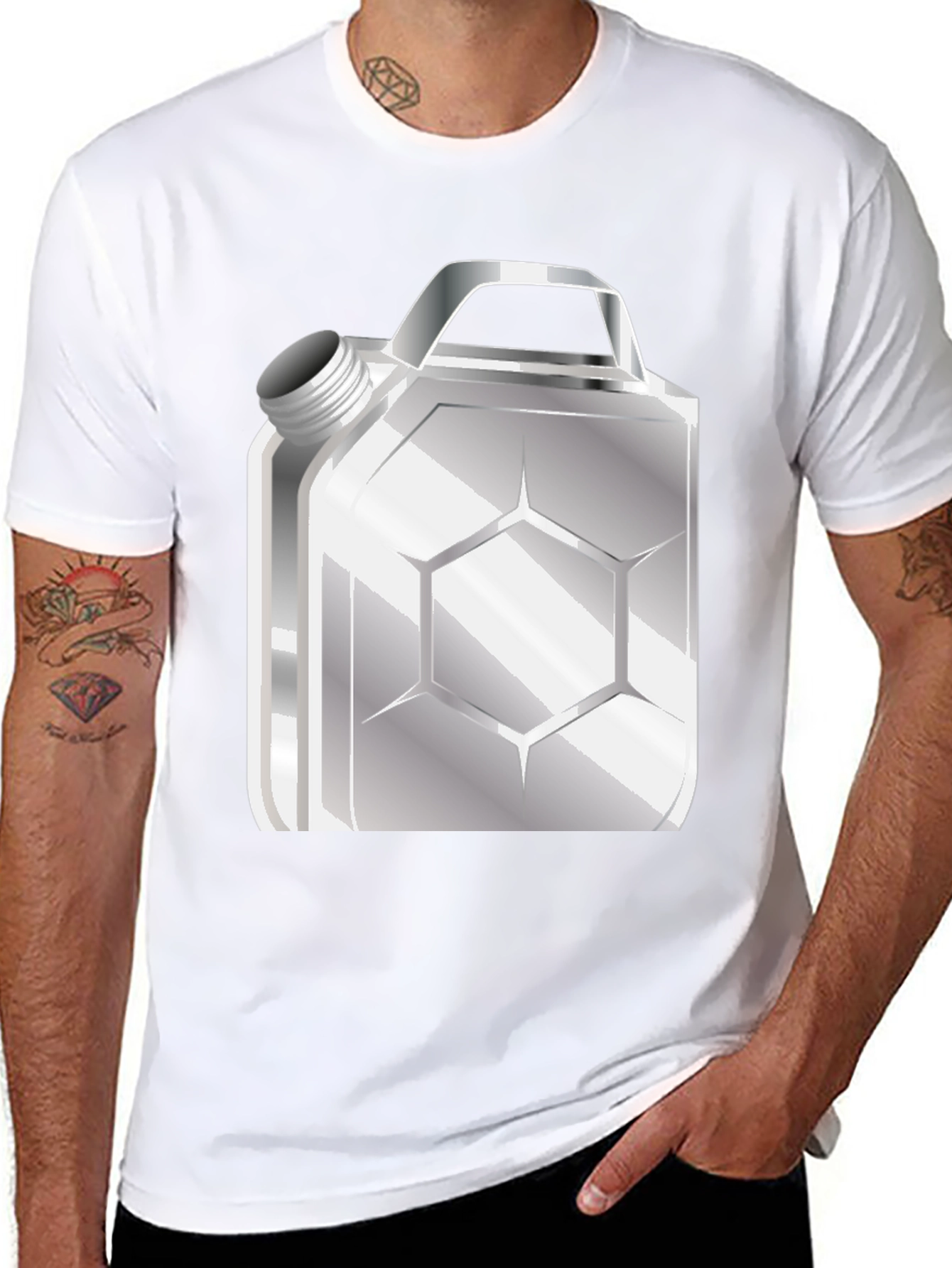 Metallic Gas Can Design Black T-Shirt