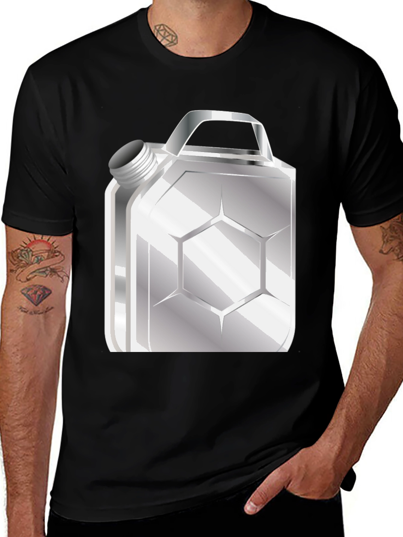 Metallic Gas Can Design Black T-Shirt